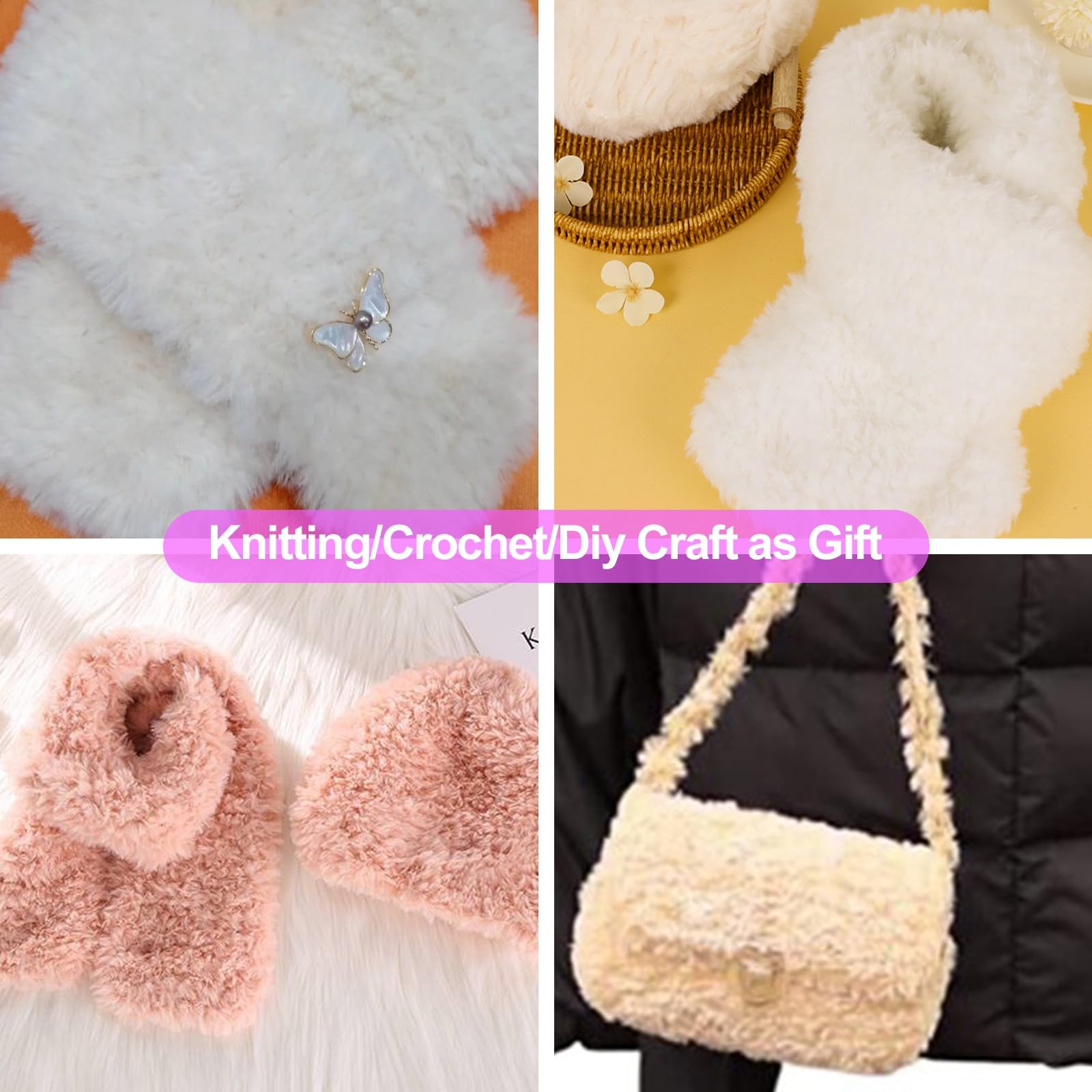 BEEFLYING 2 Roll Super Soft Fur Chunky Fluffy Faux Fur Yarn - Fluffy Eyelash Yarn for Crochet, Knit Blanket, Rug, Clothes - 230m (232.8yds, 51g2) - Violet - Image 7