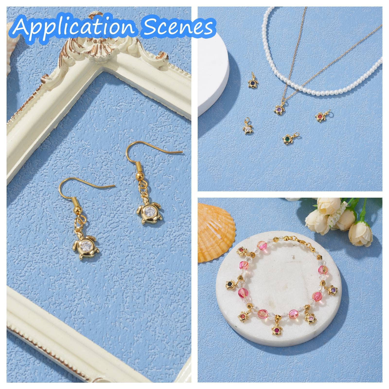 BEEFLYING 20 Pcs Sea Turtle Shape Brass Rhinestone Charms Gold Plated Cubic Zirconia Pendants with Jump Ring for Jewelry Necklace Making DIY Handmade Craft (Random Color) - Image 5