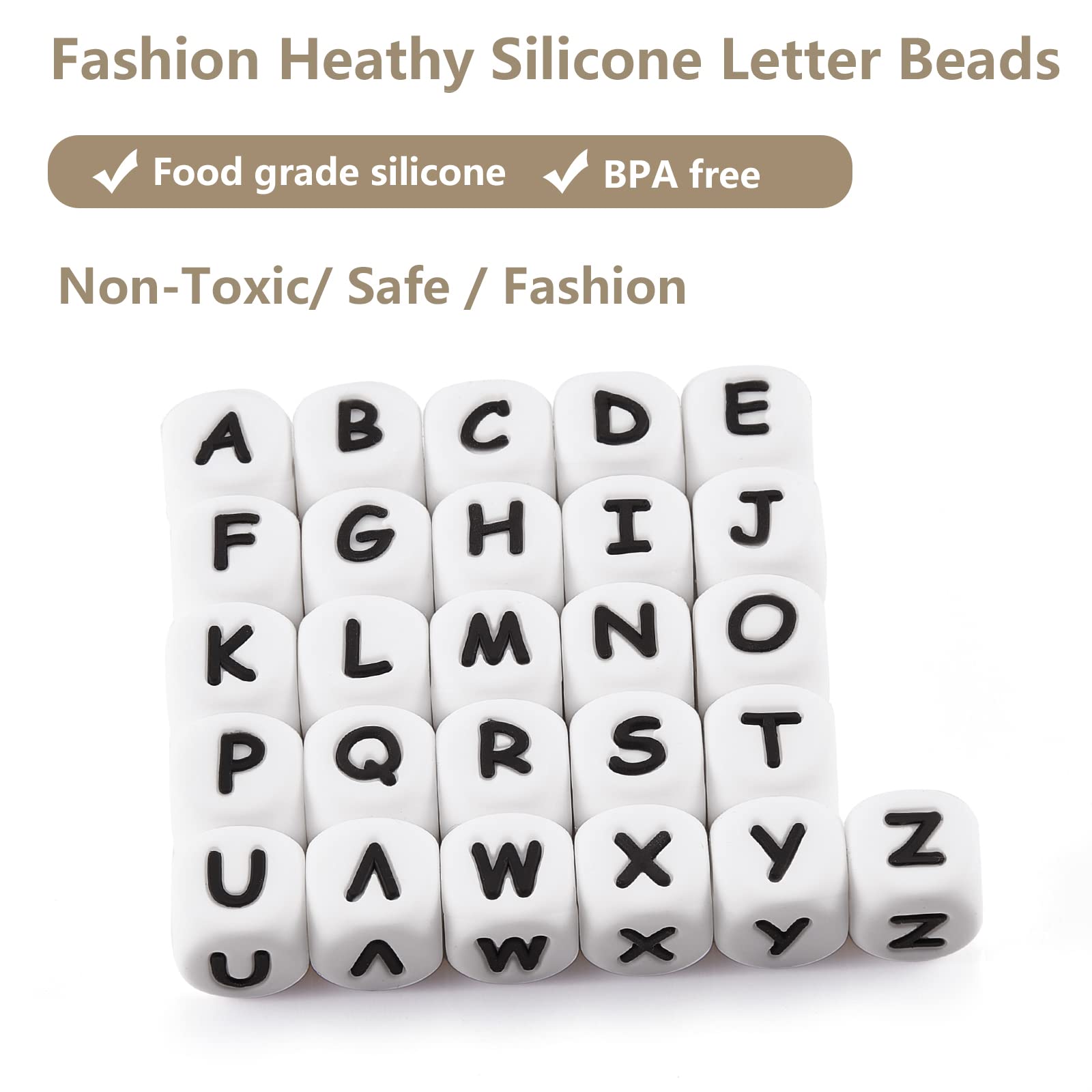 BEEFLYING 20 Pcs White Cube Letter T Silicone Beads 12x12x12mm Square Dice Alphabet Beads with 2mm Hole Spacer Loose Letters for Bracelet Necklace Jewelry Making(Letter T) - Image 3