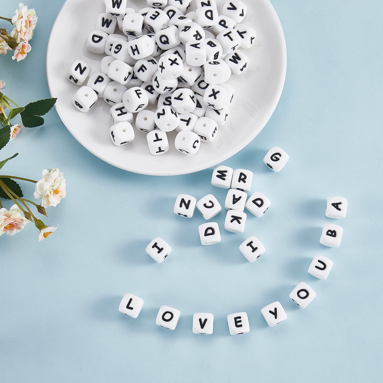 BEEFLYING 20 Pcs White Cube Letter T Silicone Beads 12x12x12mm Square Dice Alphabet Beads with 2mm Hole Spacer Loose Letters for Bracelet Necklace Jewelry Making(Letter T) - Image 4