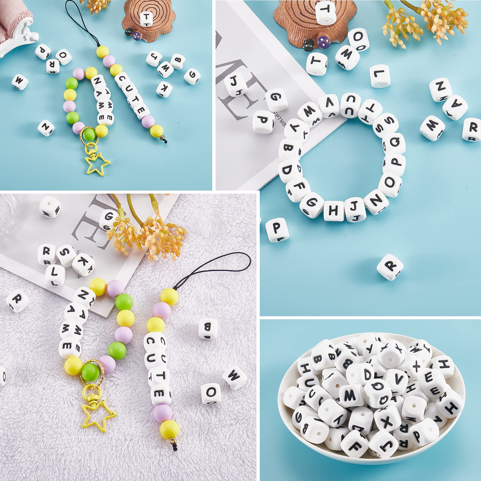 BEEFLYING 20 Pcs White Cube Letter T Silicone Beads 12x12x12mm Square Dice Alphabet Beads with 2mm Hole Spacer Loose Letters for Bracelet Necklace Jewelry Making(Letter T) - Image 7