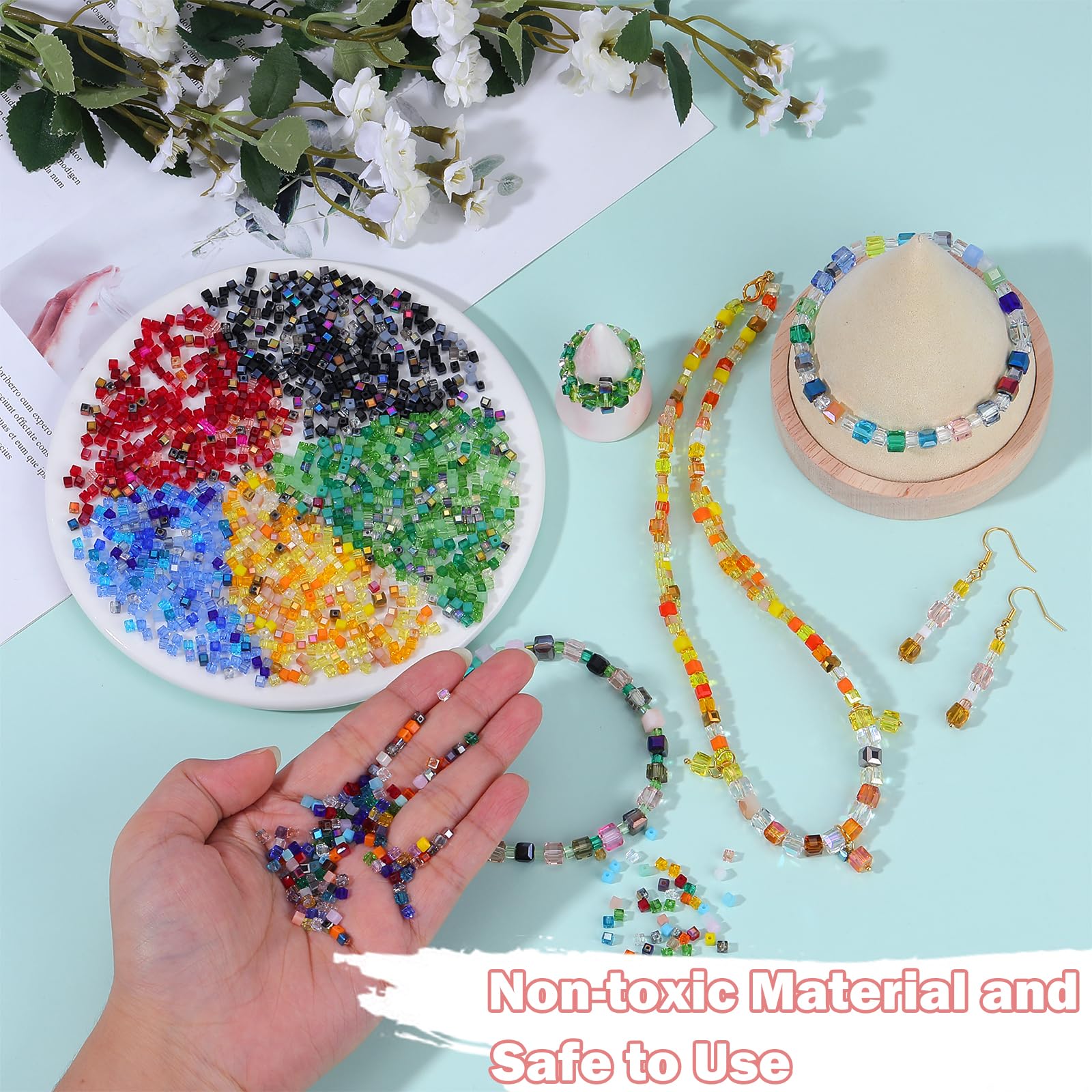 BEEFLYING 200Pcs 3mm Crystal Cube Glass Beads Square Loose Glass Spacer Beads for Jewelry Bracelet Necklace Earring DIY Craft Home Decor（0.12inch Green - Image 3