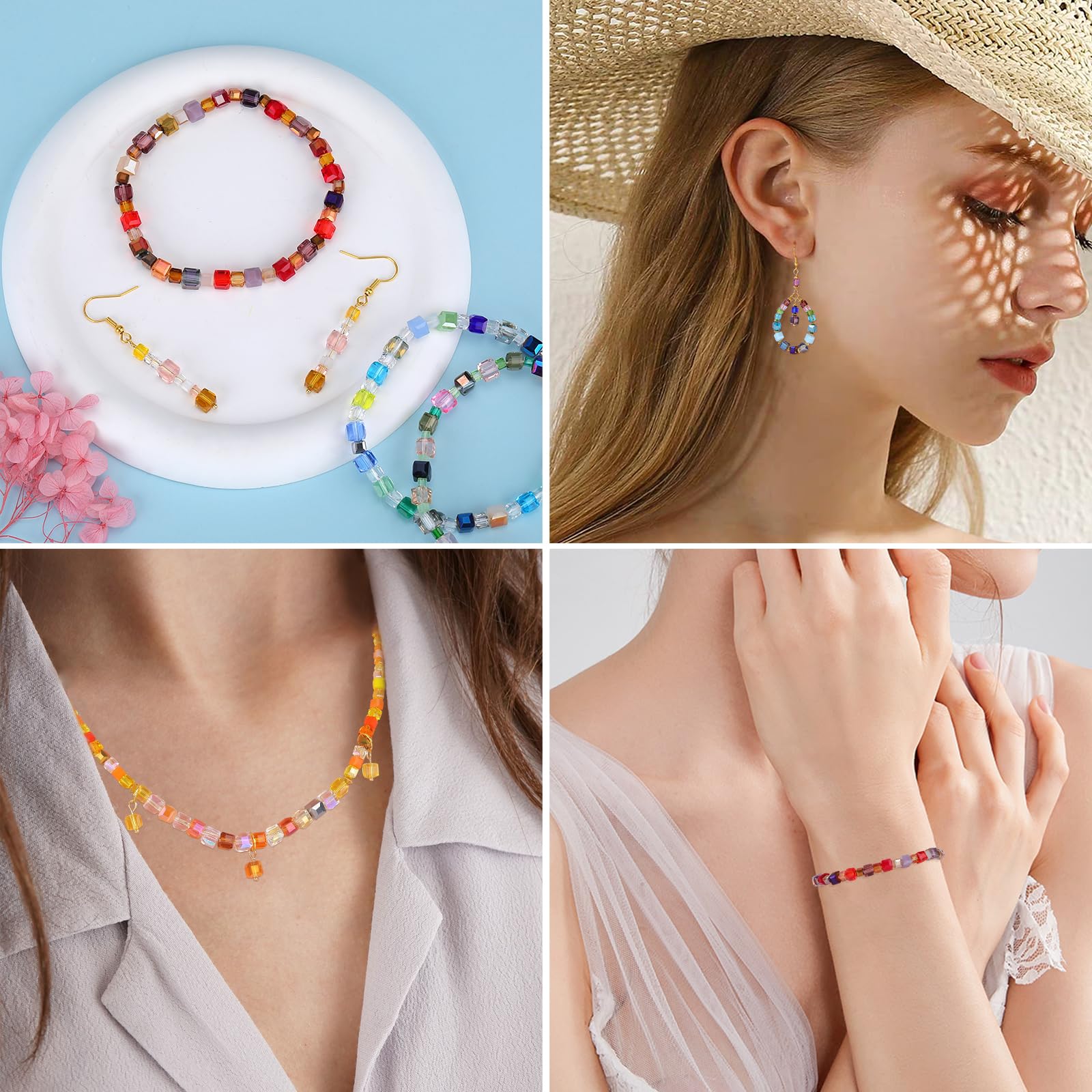 BEEFLYING 200Pcs 3mm Crystal Cube Glass Beads Square Loose Glass Spacer Beads for Jewelry Bracelet Necklace Earring DIY Craft Home Decor（0.12inch Green - Image 6