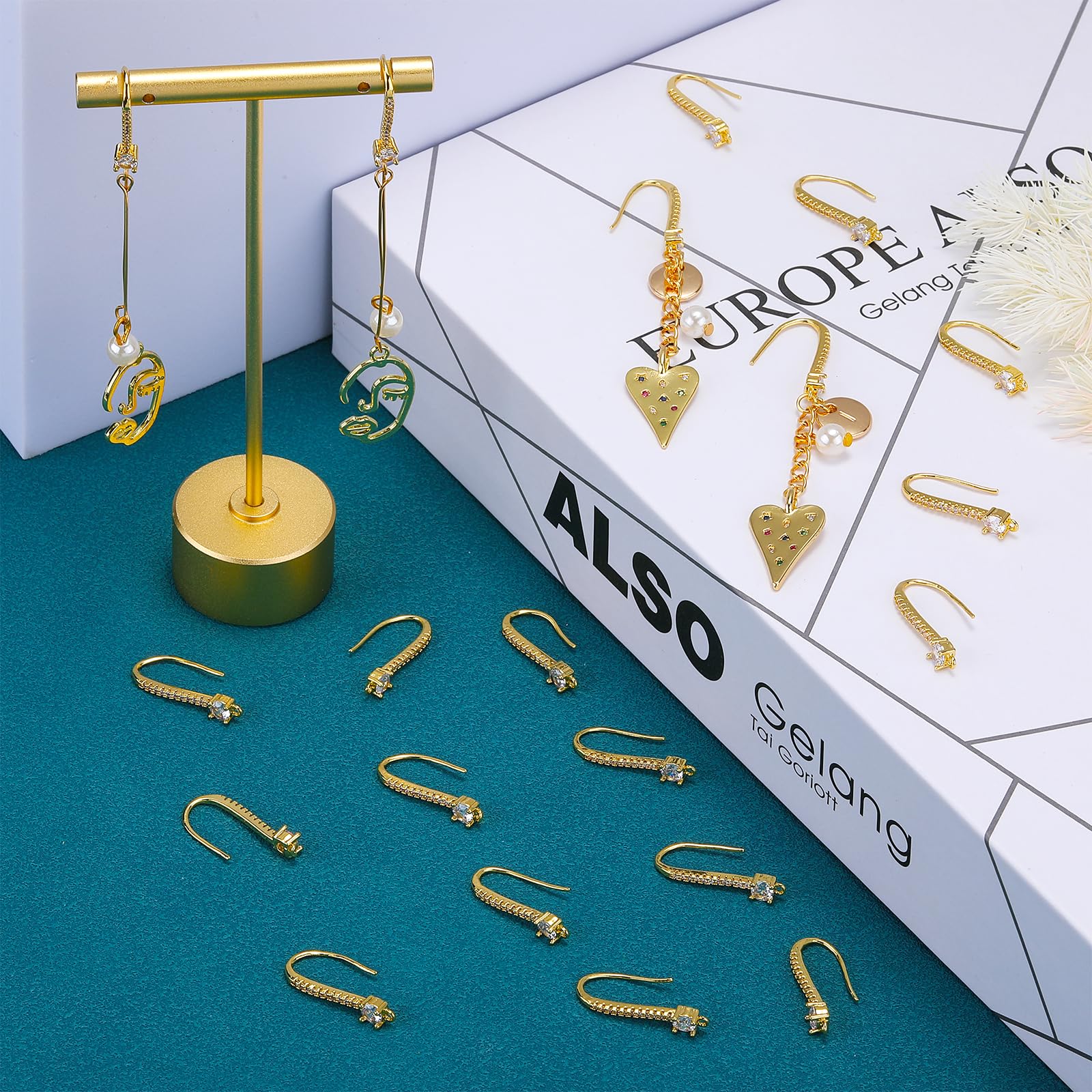 BEEFLYING 20PCS 18K Real Gold Plated Cubic Zirconia Earring Hooks Ear Wires with Dangle Loops for DIY Jewelry Making Crafts - Image 3