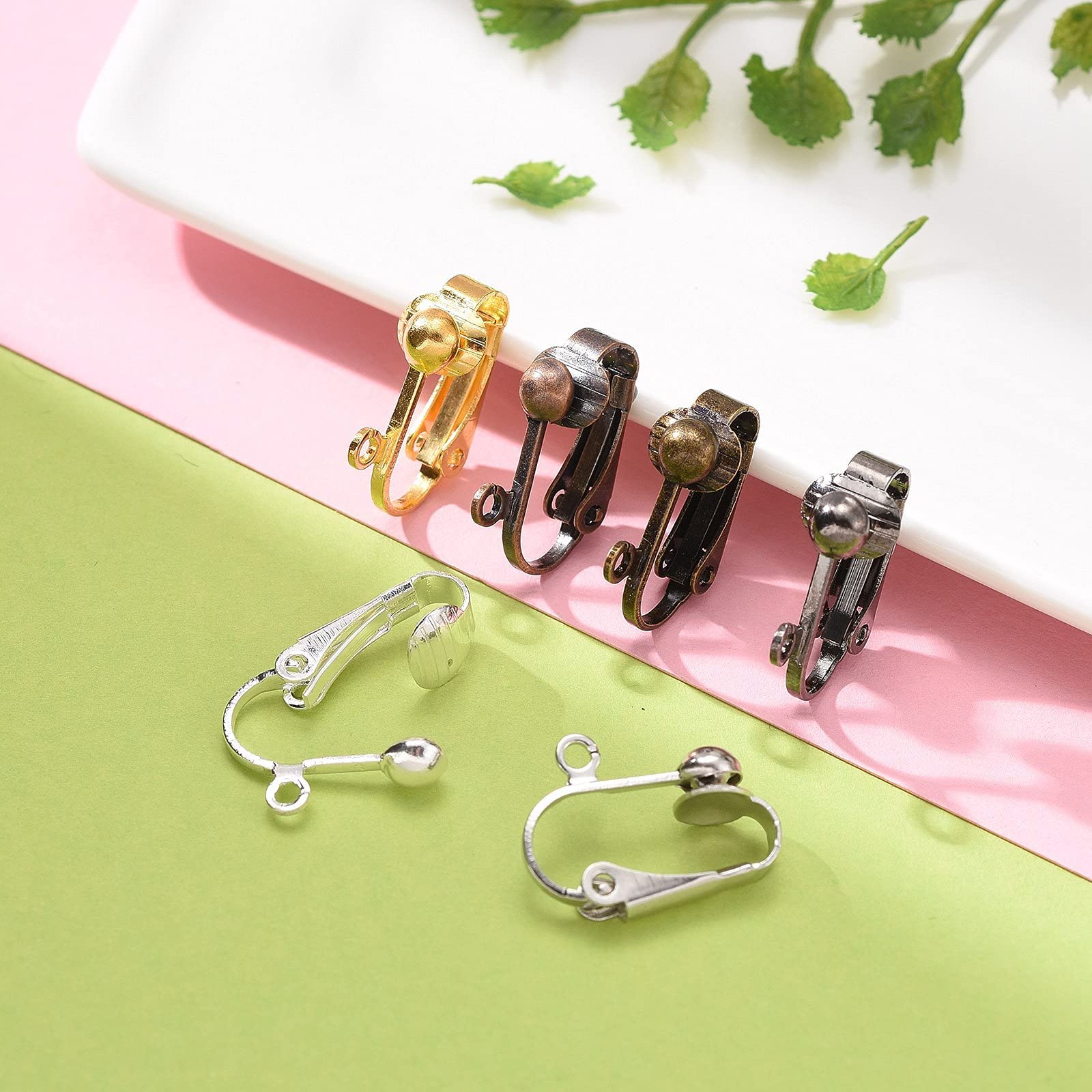 BEEFLYING 24 Pcs Brass Clip-on Earring Converter with Easy Open Loop Mixed Color Non-Pierced Ear Hoops for Handmade Jewelry Making Findings Accessories - Image 4