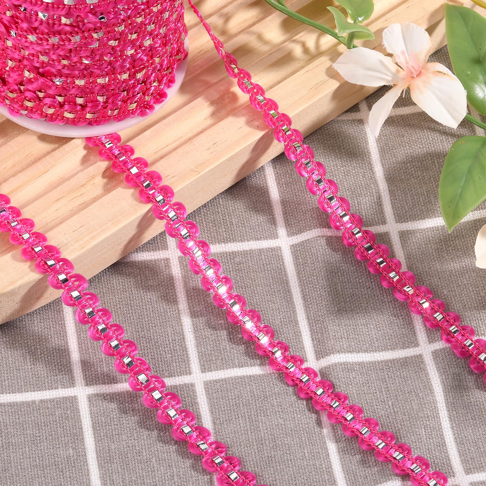 BEEFLYING 27 Yards 8 mm Wave Bending Fringe Trim Ribbon Rick Rack Rickrack Lace Ribbon for Sewing DIY Craft Flower Making Home Party Wedding Decoration, Rose - Image 3