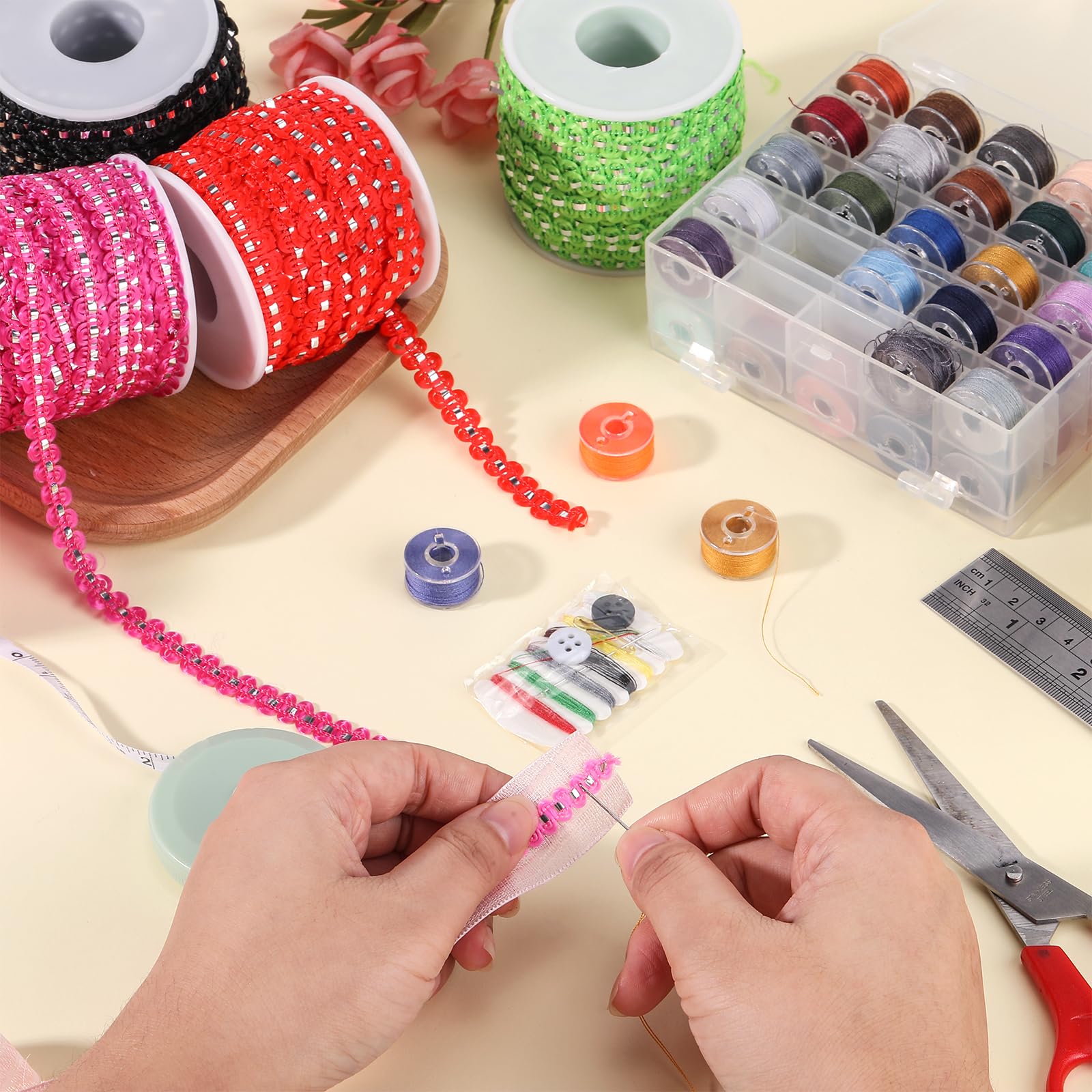 BEEFLYING 27 Yards 8 mm Wave Bending Fringe Trim Ribbon Rick Rack Rickrack Lace Ribbon for Sewing DIY Craft Flower Making Home Party Wedding Decoration, Rose - Image 4