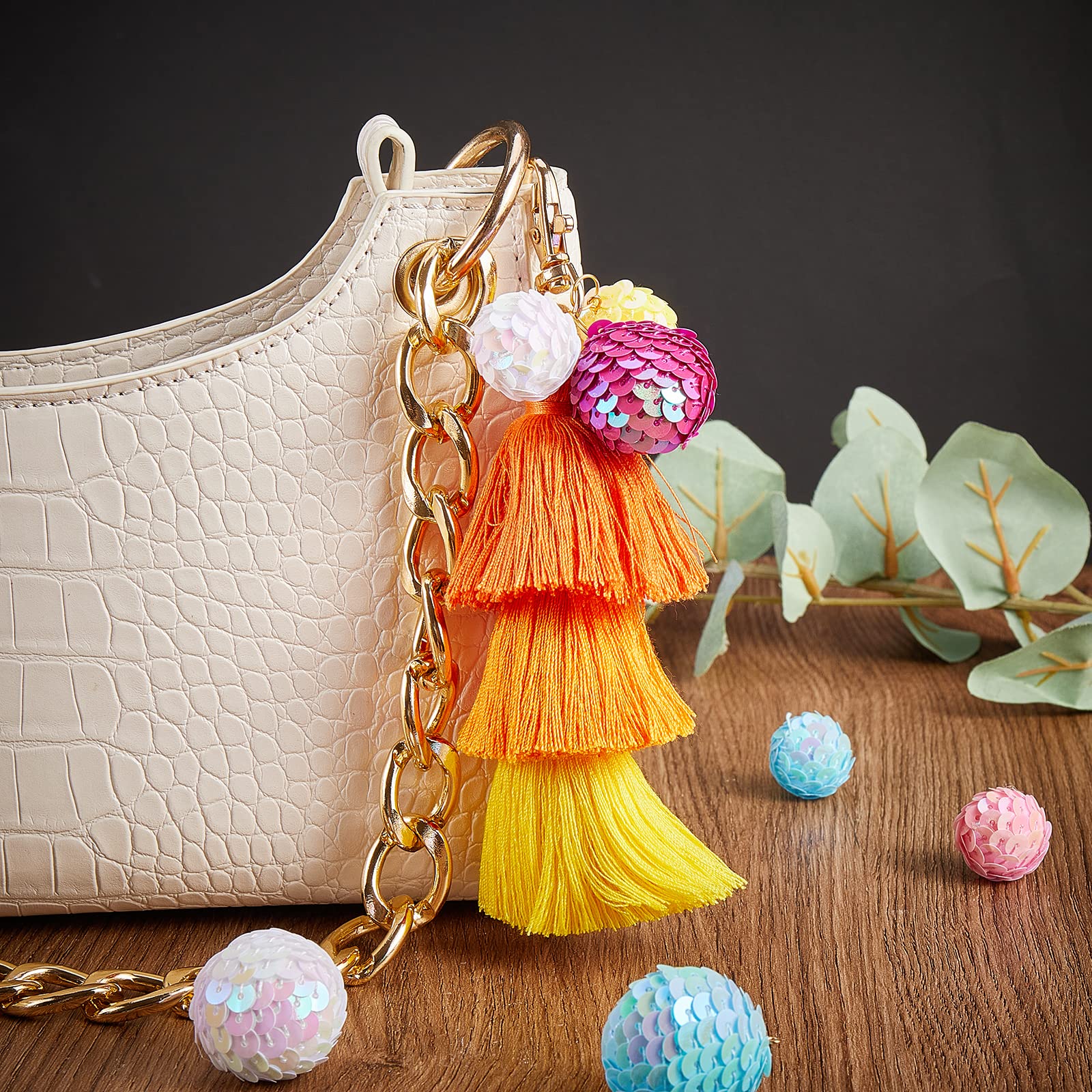 BEEFLYING 28 Pcs 14 Styles Sparkly Paillette Plastic Pendant Decorations Ball Shape Pendant Mixed Color for Keychain Bag Christmas Tree Cake Decoration - Image 4