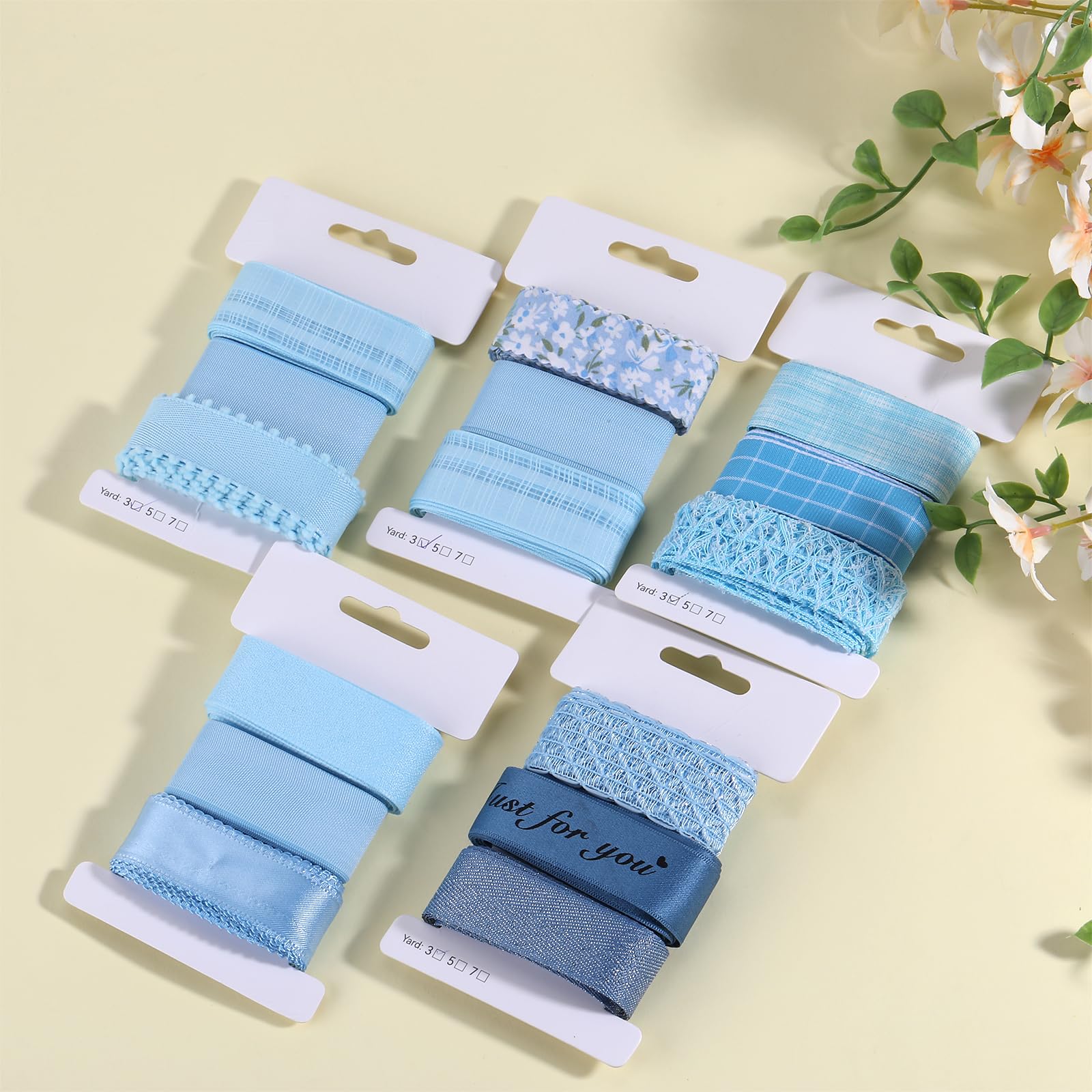 BEEFLYING 3 Styles Light Blue Wire Edged Ribbons for Gift Wrapping Decoration 25~28mm×2.7m Satin Ribbons Fabric Ribbons for Wedding Party Decoration Hair Bows Flower Designs Sewing and Craft, 9 Yards - Image 6