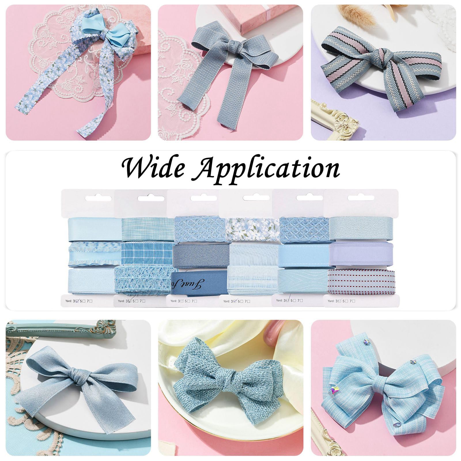 BEEFLYING 3 Styles Light Blue Wire Edged Ribbons for Gift Wrapping Decoration 25~28mm×2.7m Satin Ribbons Fabric Ribbons for Wedding Party Decoration Hair Bows Flower Designs Sewing and Craft, 9 Yards - Image 7