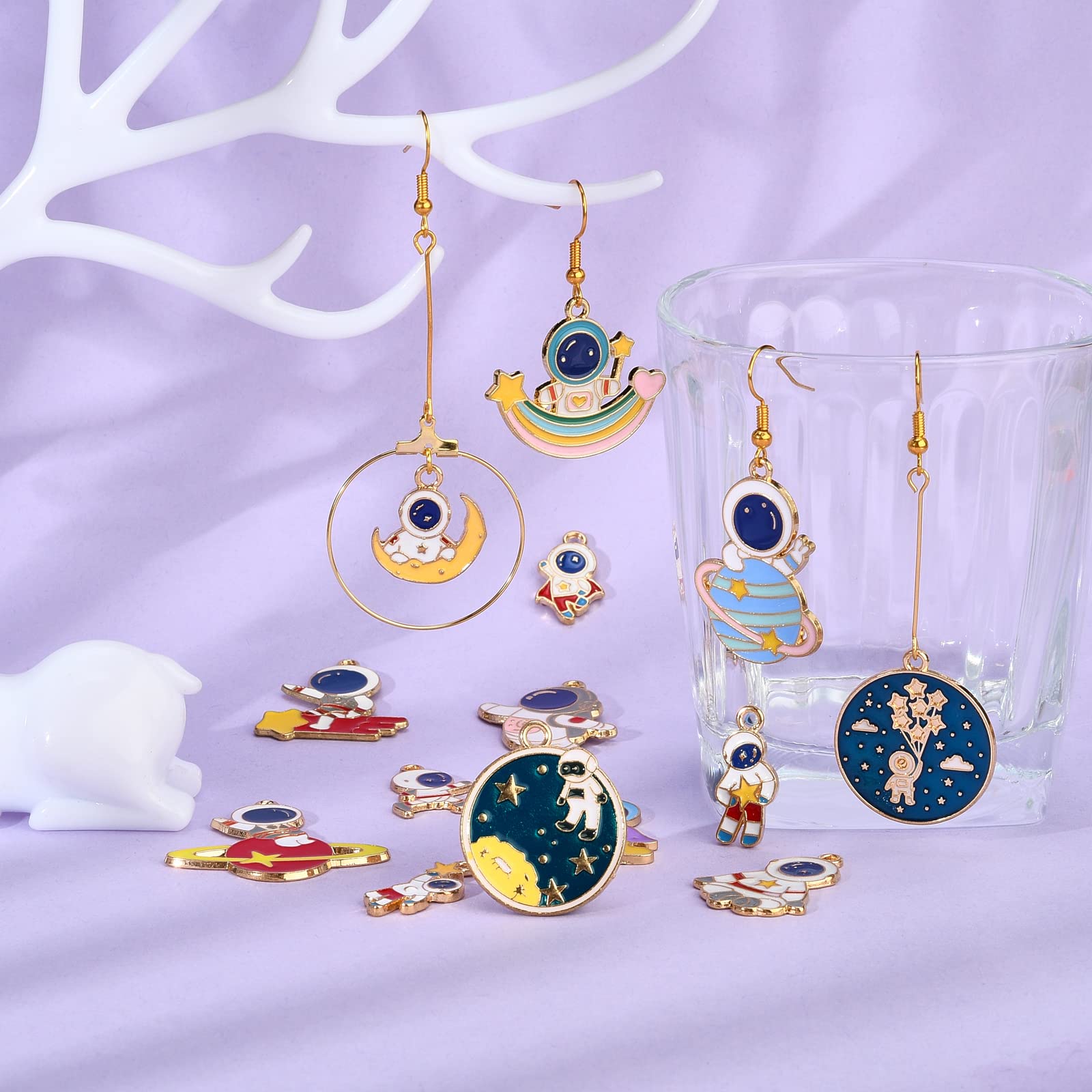 BEEFLYING 36Pcs Alloy Enamel Astronaut Charms Rocket Planet Keychain Pendant Celestial Jupiter Spaceship Charms Space Theme Metal Pendant for DIY Bracelet Jewelry Craft Making - Image 5