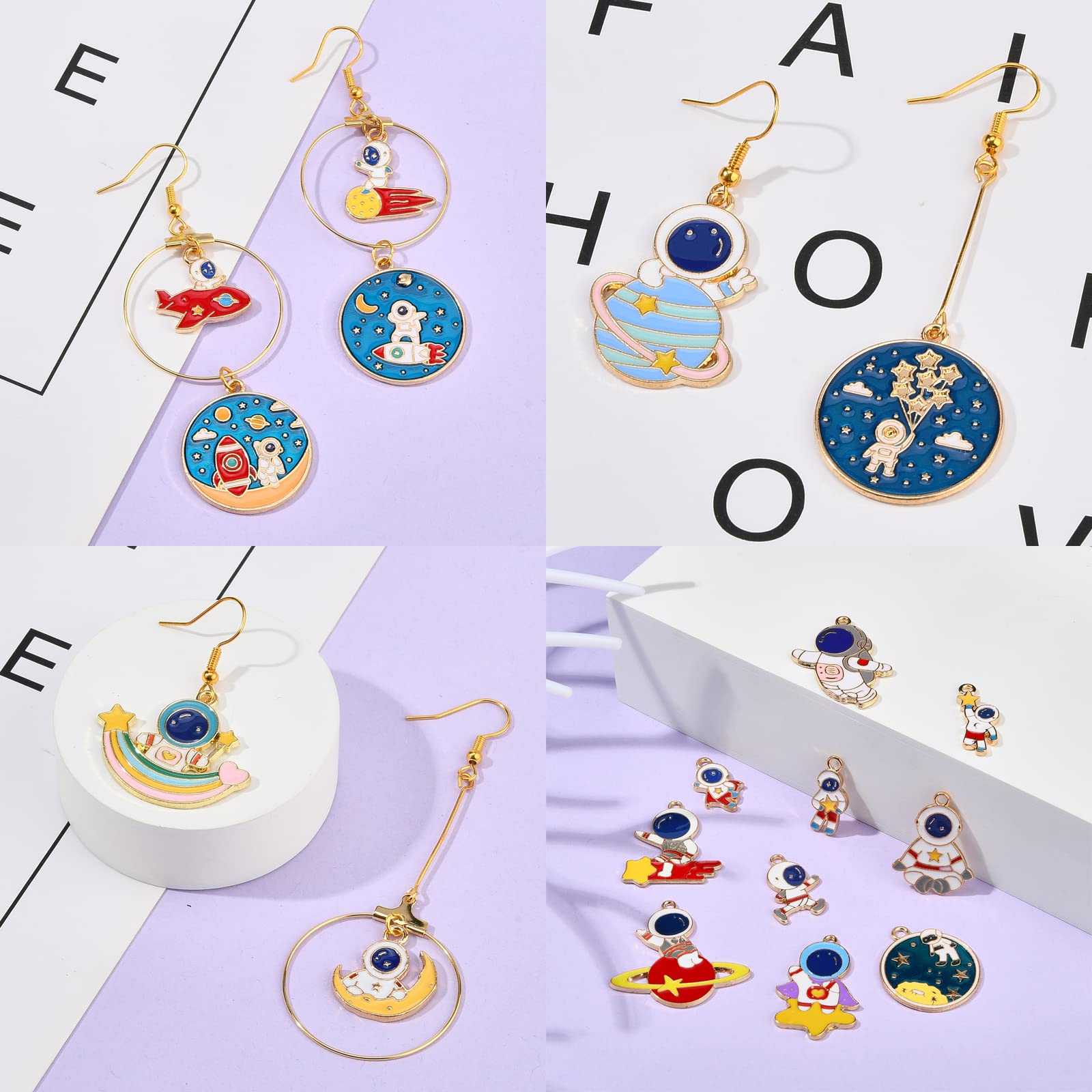 BEEFLYING 36Pcs Alloy Enamel Astronaut Charms Rocket Planet Keychain Pendant Celestial Jupiter Spaceship Charms Space Theme Metal Pendant for DIY Bracelet Jewelry Craft Making - Image 6