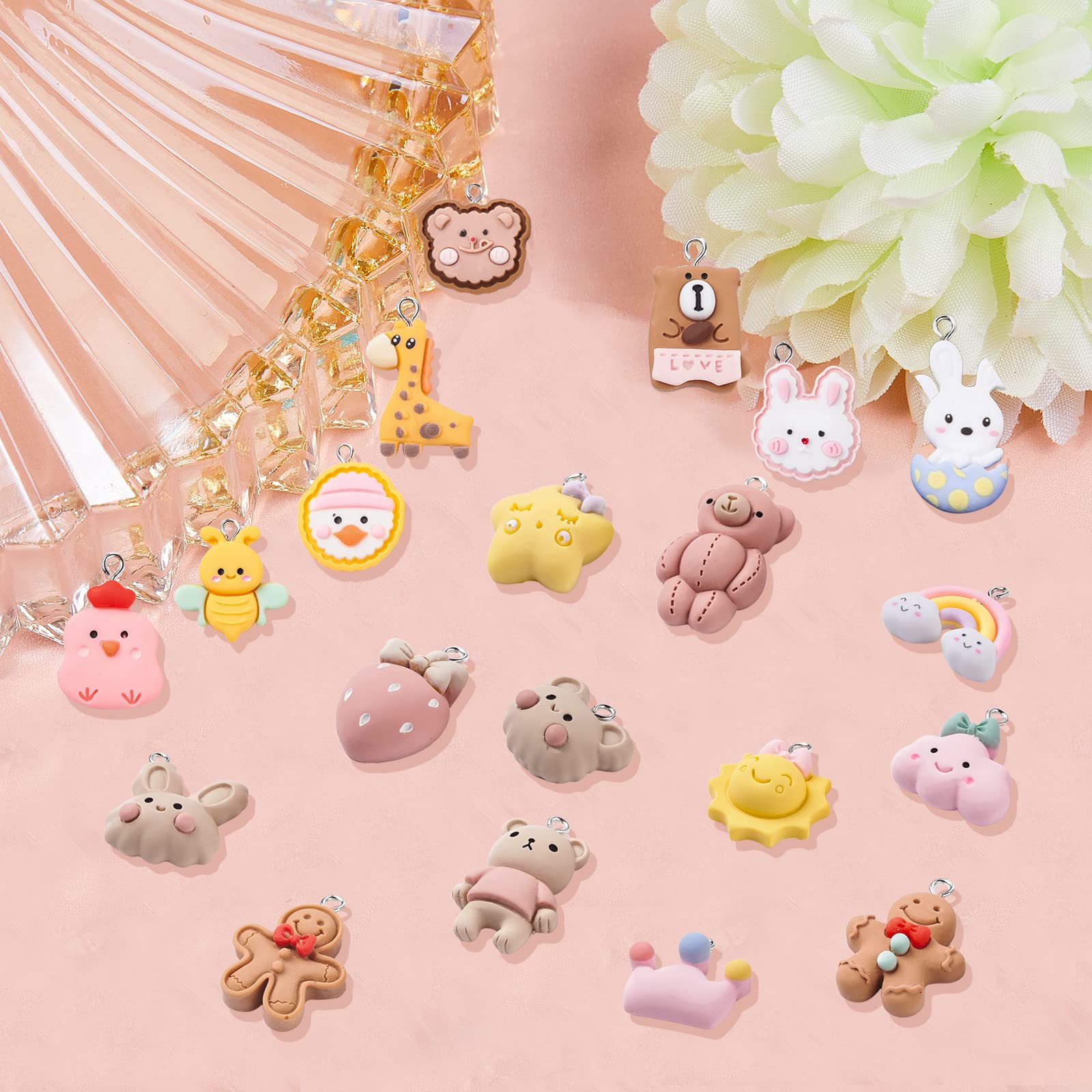 BEEFLYING 40 Pcs 3D Cartoon Resin Charms Colorful Bear Rabbit Penguin Pendants Cartoon Charm with Platinum Iron Loops for DIY Jewelry Necklace Bracelet Making Craft Supplies - Image 3