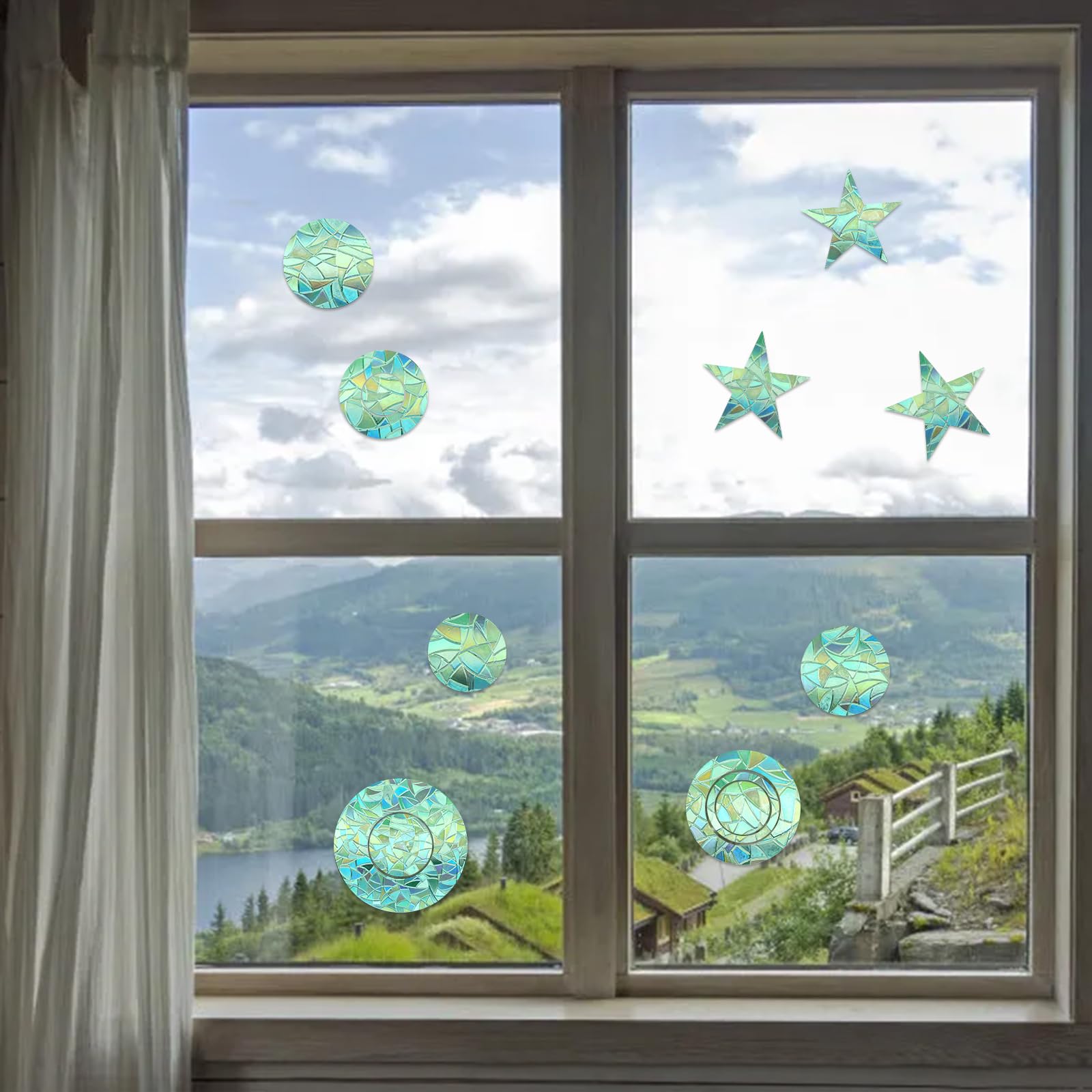 BEEFLYING 40 Pieces Circle Anti-Collision Window Clings,Star Window Decals for Bird Strike,Glass Door Window Stickers to Save Prevent Birds - Image 3