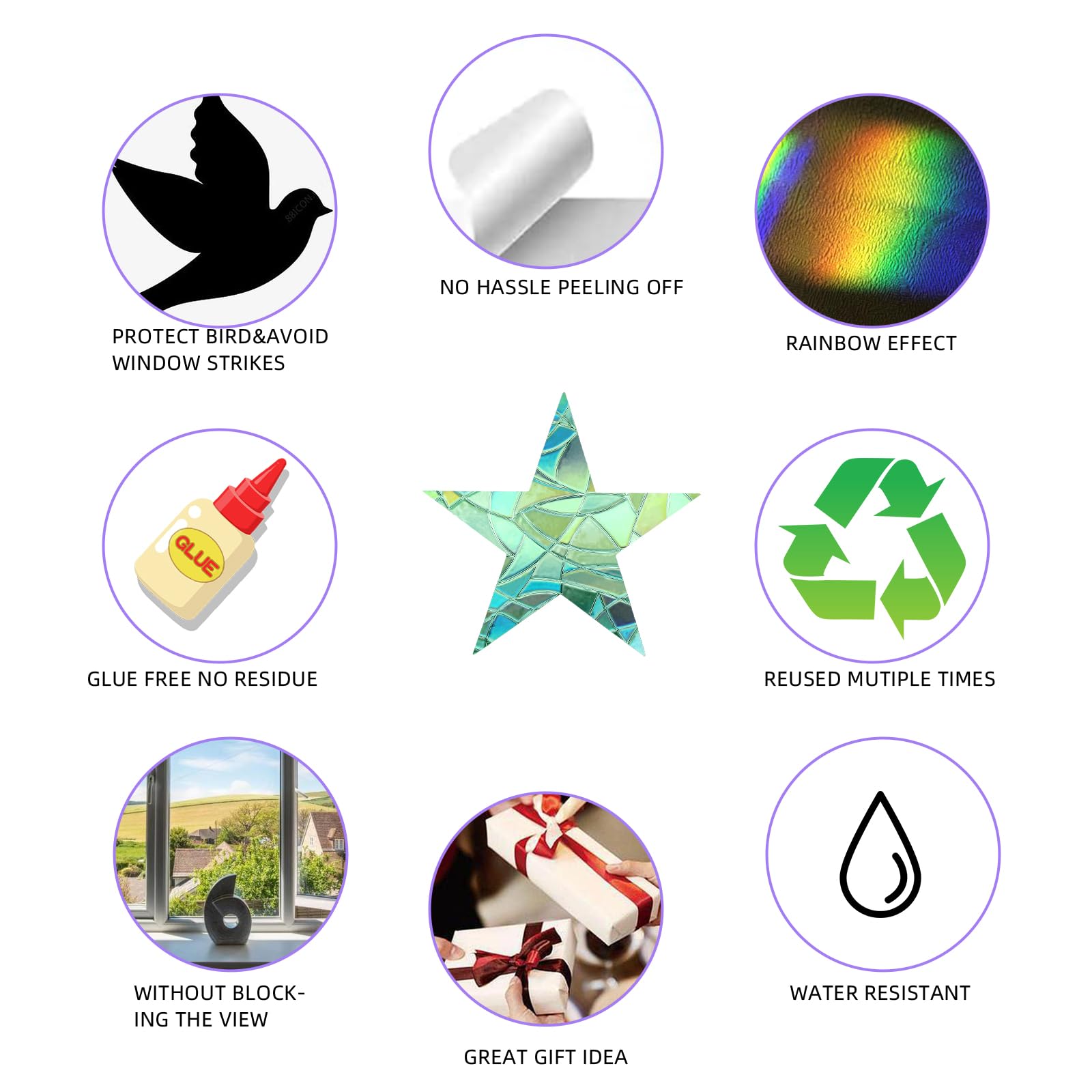 BEEFLYING 40 Pieces Circle Anti-Collision Window Clings,Star Window Decals for Bird Strike,Glass Door Window Stickers to Save Prevent Birds - Image 5