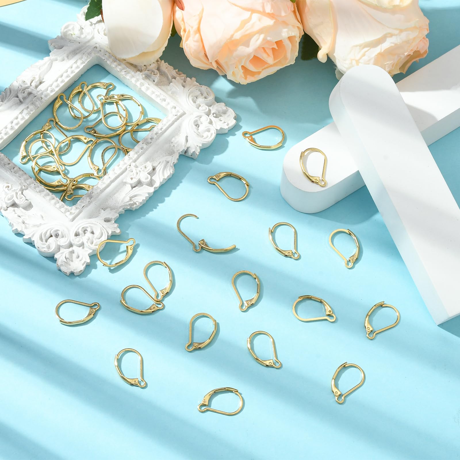 BEEFLYING 40pcs 304 Stainless Steel Leverback Earring Hoops Real 18K Gold Plated Earring Hooks for DIY Earring Jewelry Making - Image 3