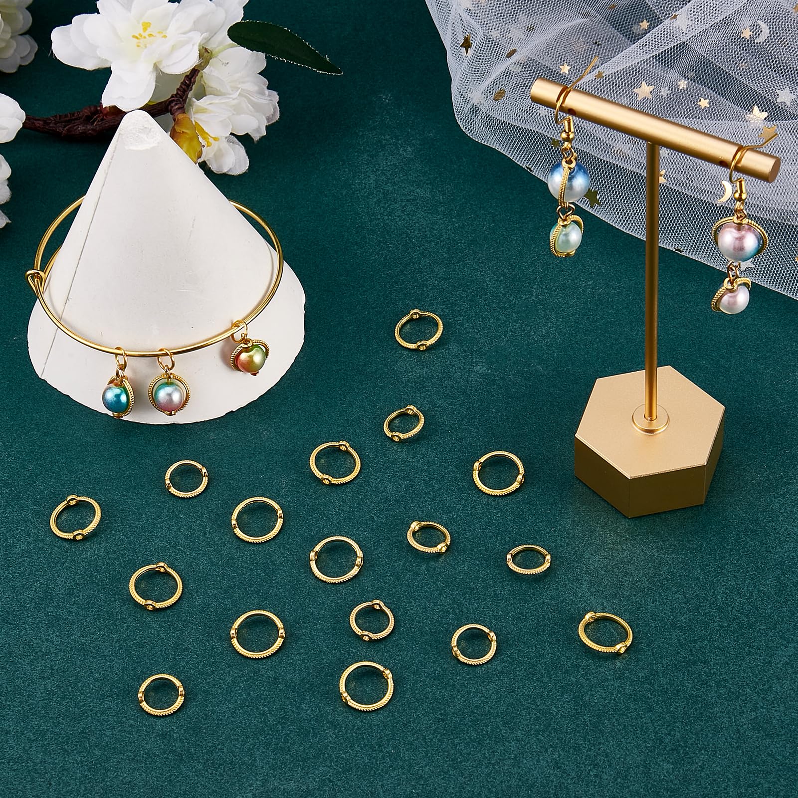 BEEFLYING 40pcs Double Hole Bead Round Frames Links Connectors for Beading Jewelry Making Crafts Assortments Necklaces, Bracelets, Earrings, Keychains, Golden - Image 5