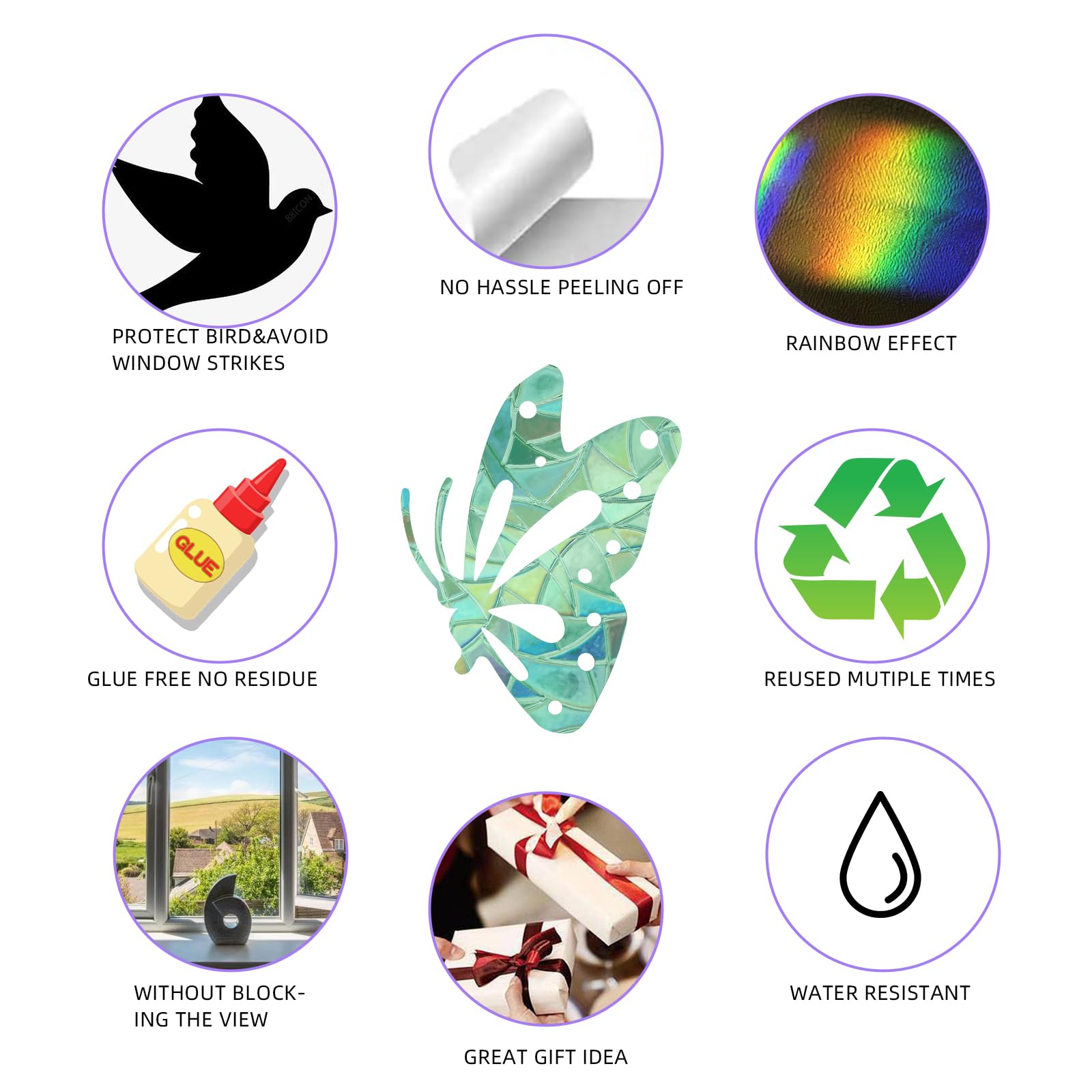 BEEFLYING 42-Piece Butterfly Window Clings - Anti-Collision Flower Decals, Non-Adhesive - Image 3