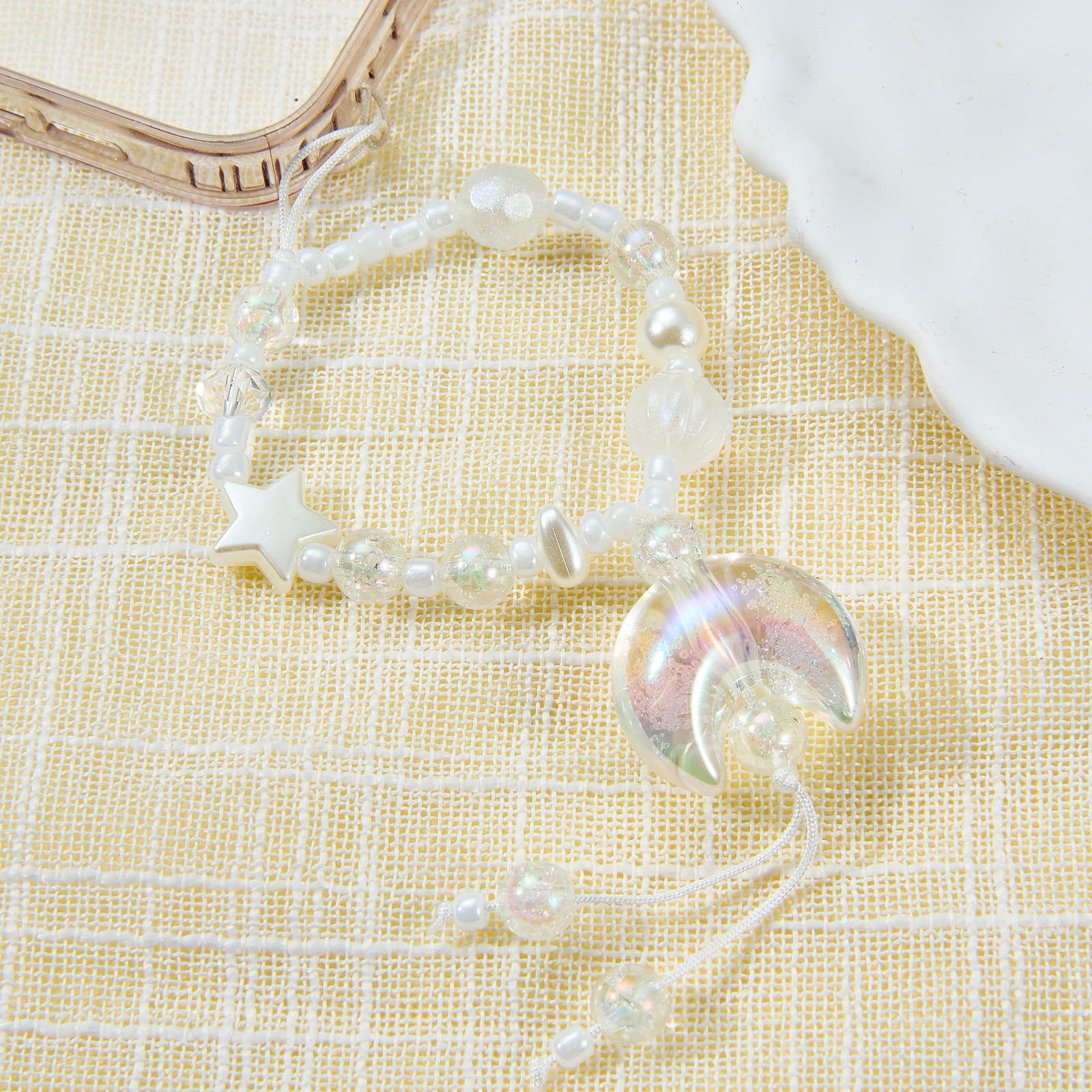 BEEFLYING 4Pcs Acrylic Beaded Moon Star Phone Charm Straps, for Cellphone Keychain Bags Cameras Earphones Decorations, 4 Colors - Image 7