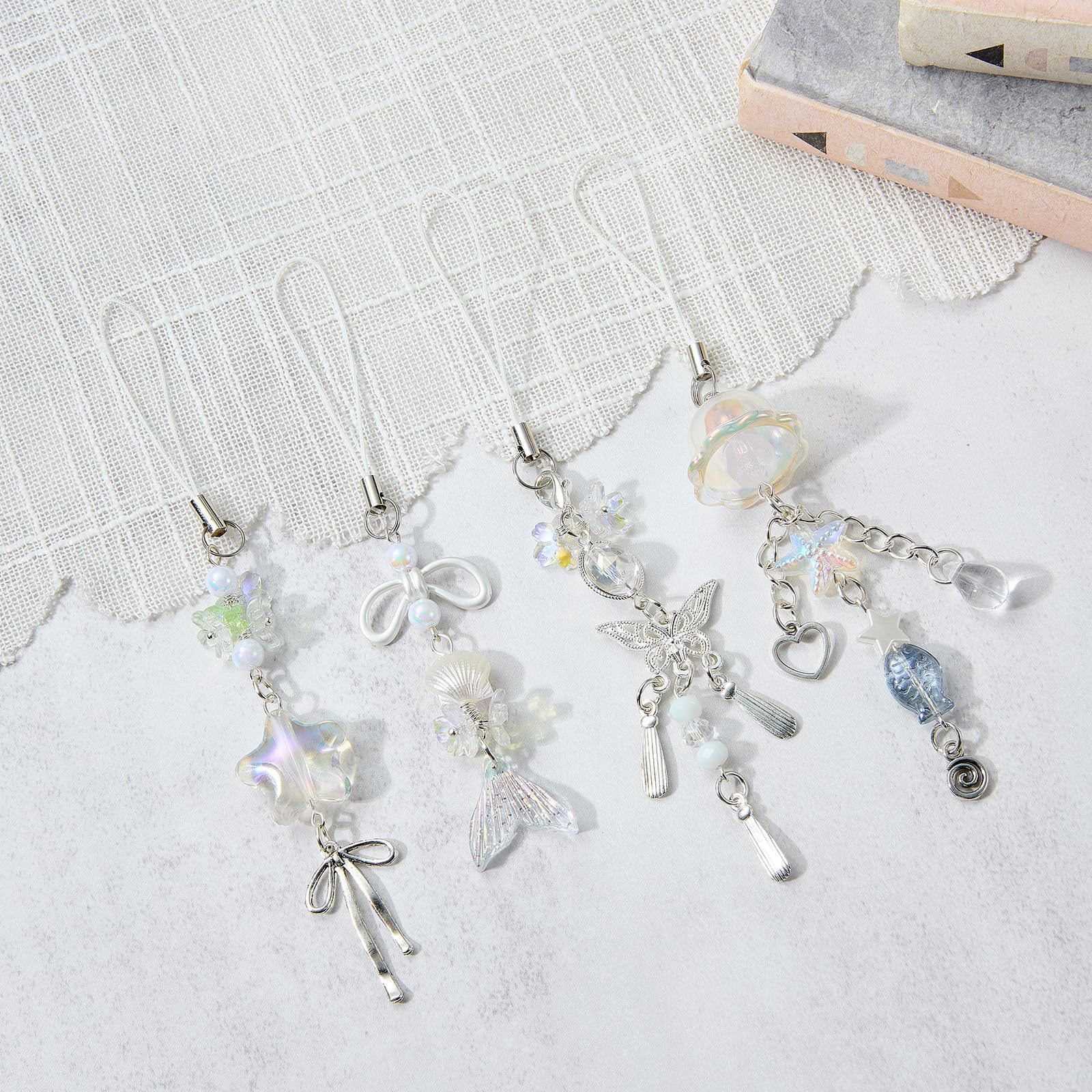 BEEFLYING 4Pcs Clear Acrylic Phone Charm Straps, with Mermaid Tail, Star, Butterfly and Jellyfish, for Cellphone Keychain Bags Cameras Earphones Decor, 4 Styles - Image 3