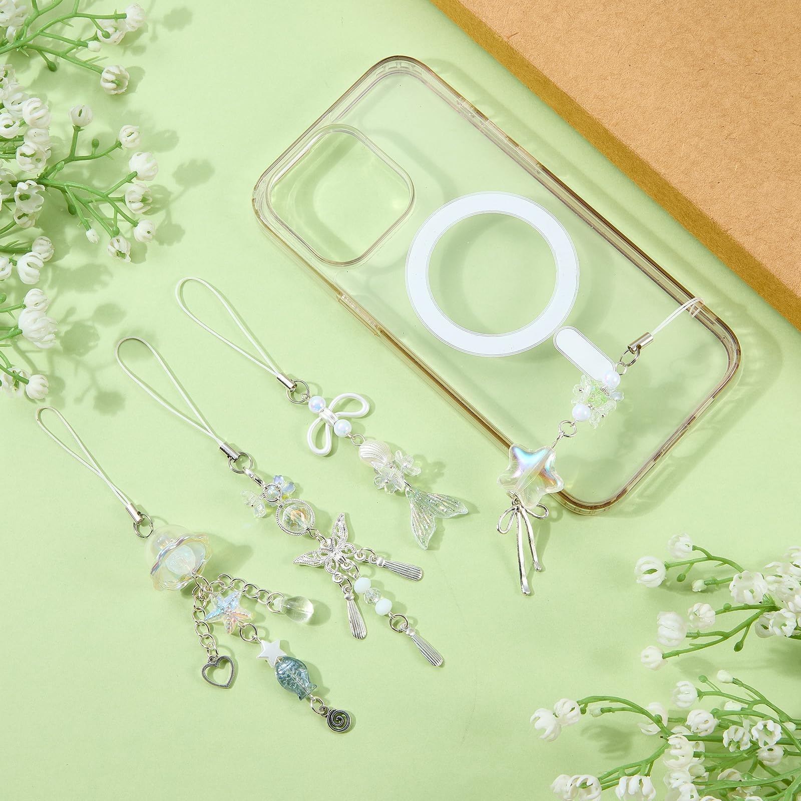 BEEFLYING 4Pcs Clear Acrylic Phone Charm Straps, with Mermaid Tail, Star, Butterfly and Jellyfish, for Cellphone Keychain Bags Cameras Earphones Decor, 4 Styles - Image 5