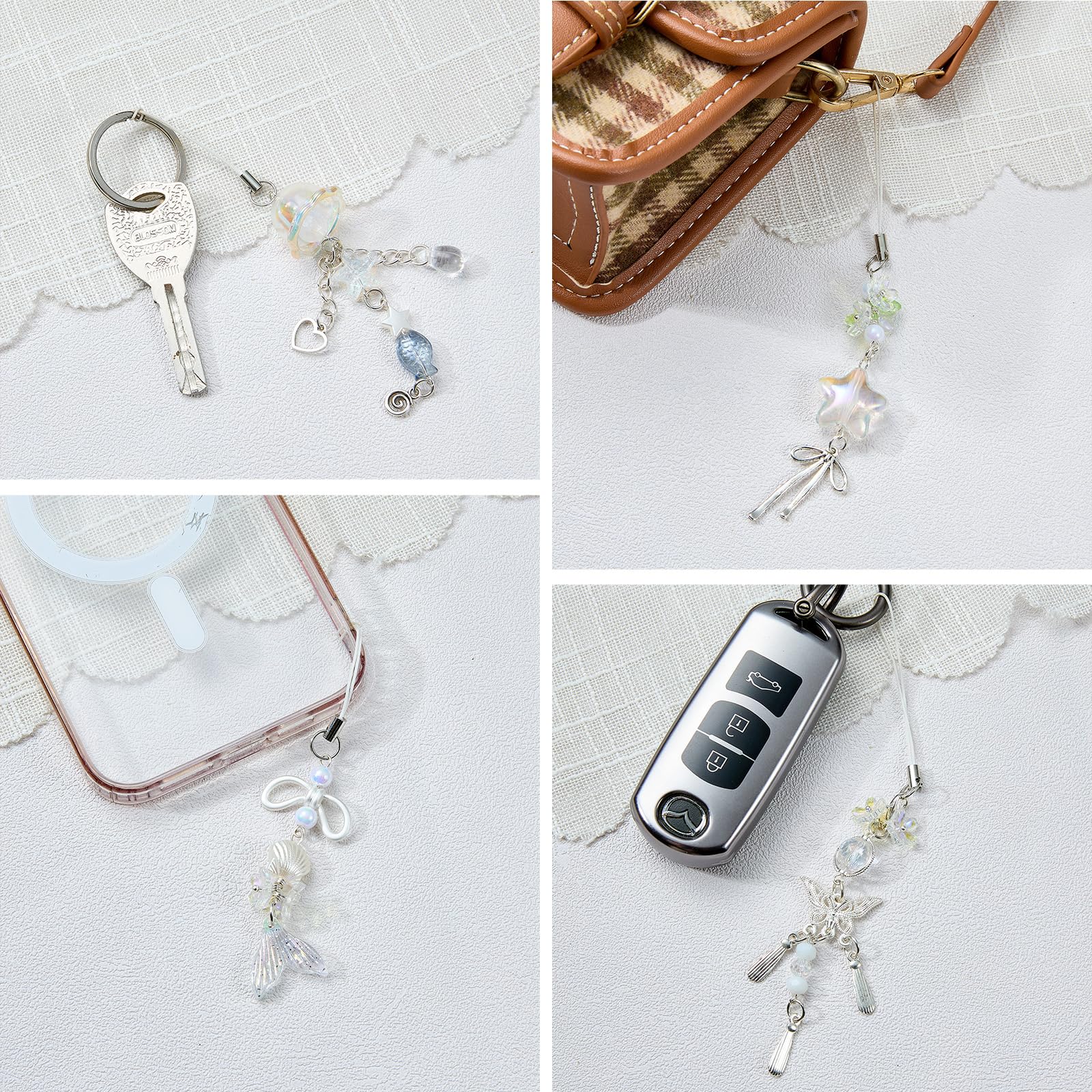 BEEFLYING 4Pcs Clear Acrylic Phone Charm Straps, with Mermaid Tail, Star, Butterfly and Jellyfish, for Cellphone Keychain Bags Cameras Earphones Decor, 4 Styles - Image 7