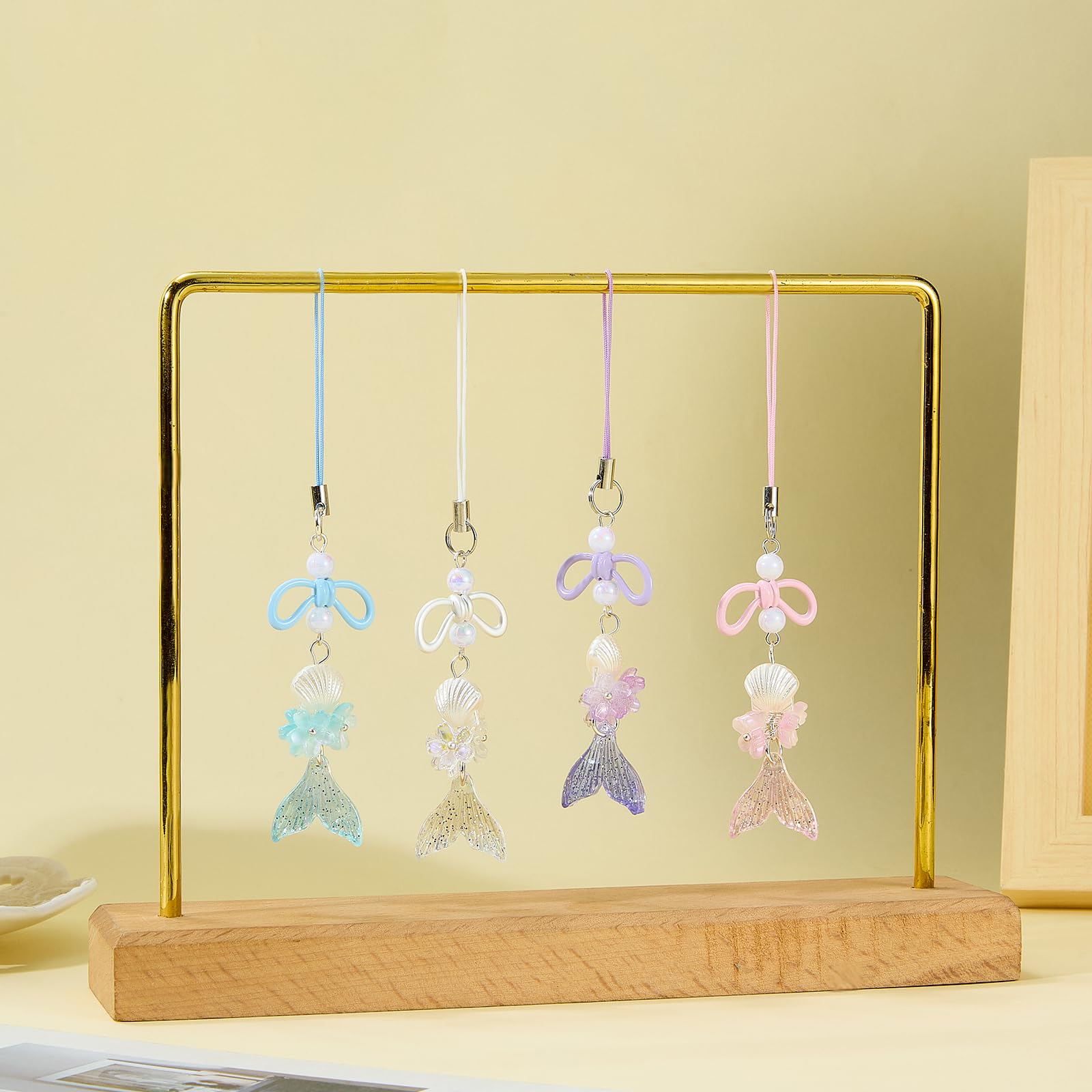 BEEFLYING 4Pcs Cute Acrylic Phone Charm Straps, with Mermaid Tail Butterfly Flower Star Moon Jellyfish,for Cellphone Keychain Bags Cameras Earphones Decor, Mixed Colors - Image 4