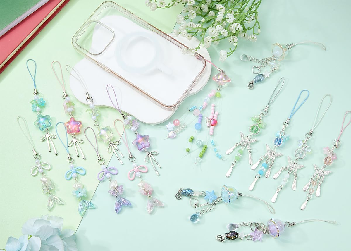 BEEFLYING 4Pcs Clear Acrylic Phone Charm Straps, with Mermaid Tail, Star, Butterfly and Jellyfish, for Cellphone Keychain Bags Cameras Earphones Decor, 4 Styles - Image 8