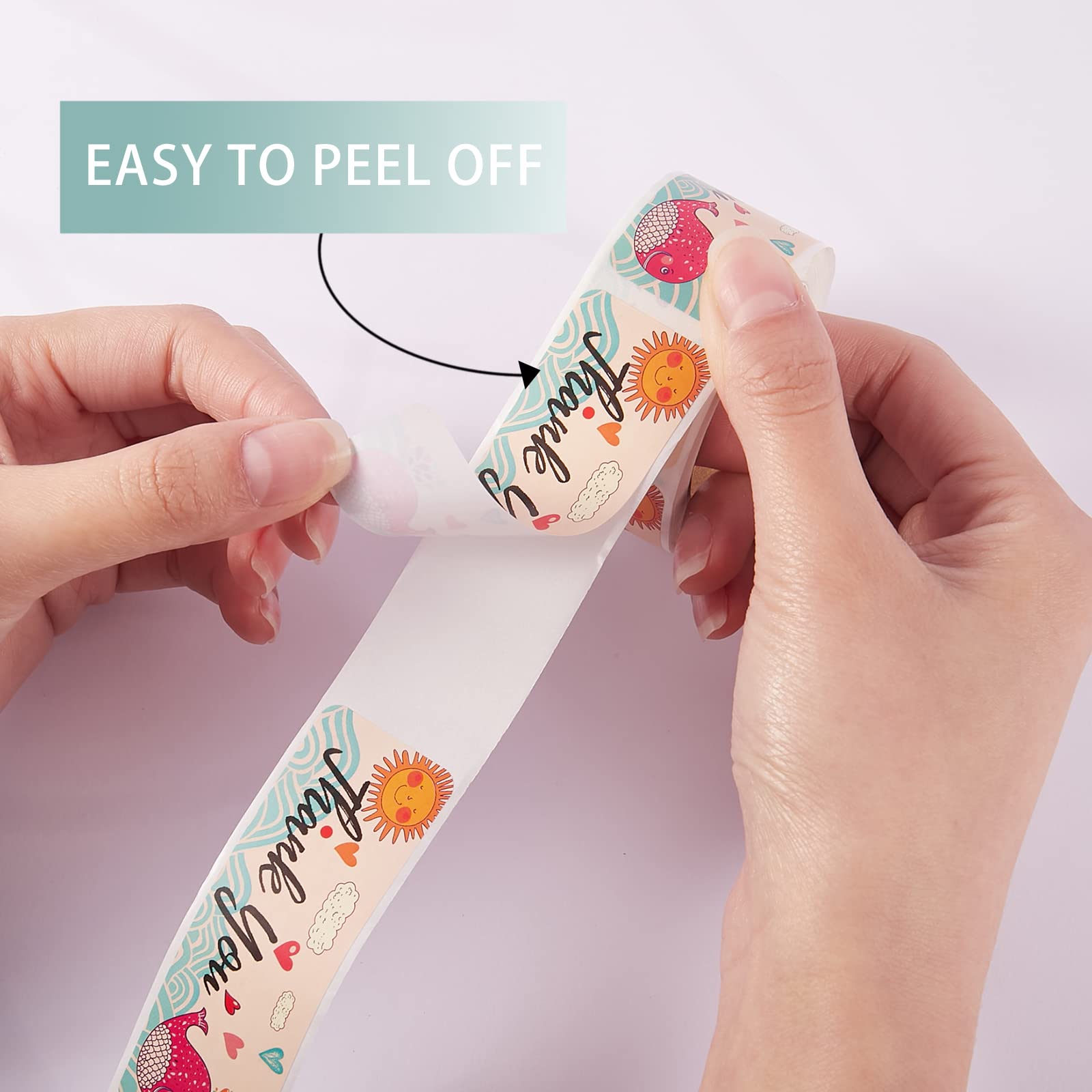 BEEFLYING 5 Rolls Thank You Adhesive Labels Roll Stickers Paper Gift Tag Stickers Mixed Color for Party Presents Room Bottle Sticky Note Decorative - Image 3