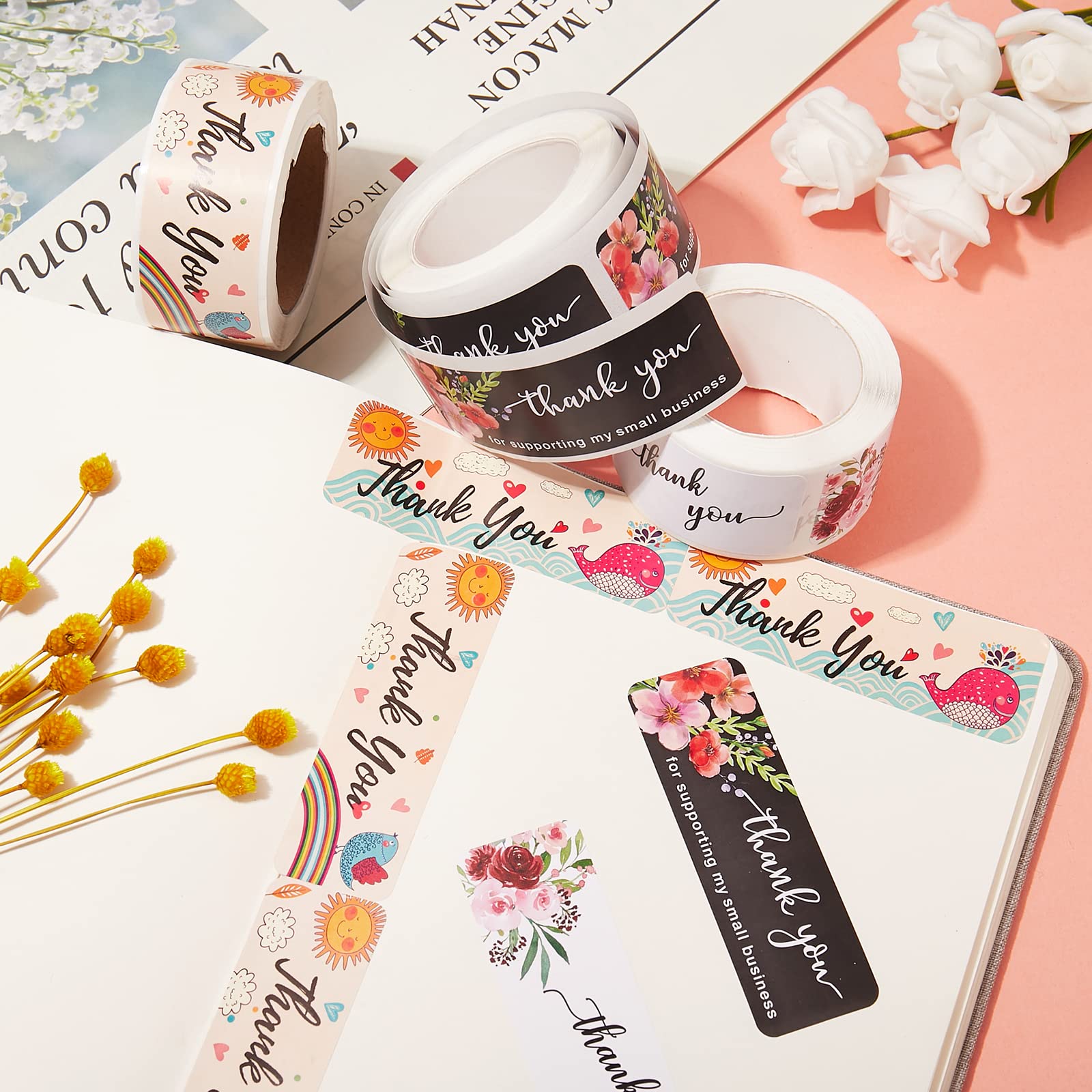 BEEFLYING 5 Rolls Thank You Adhesive Labels Roll Stickers Paper Gift Tag Stickers Mixed Color for Party Presents Room Bottle Sticky Note Decorative - Image 5