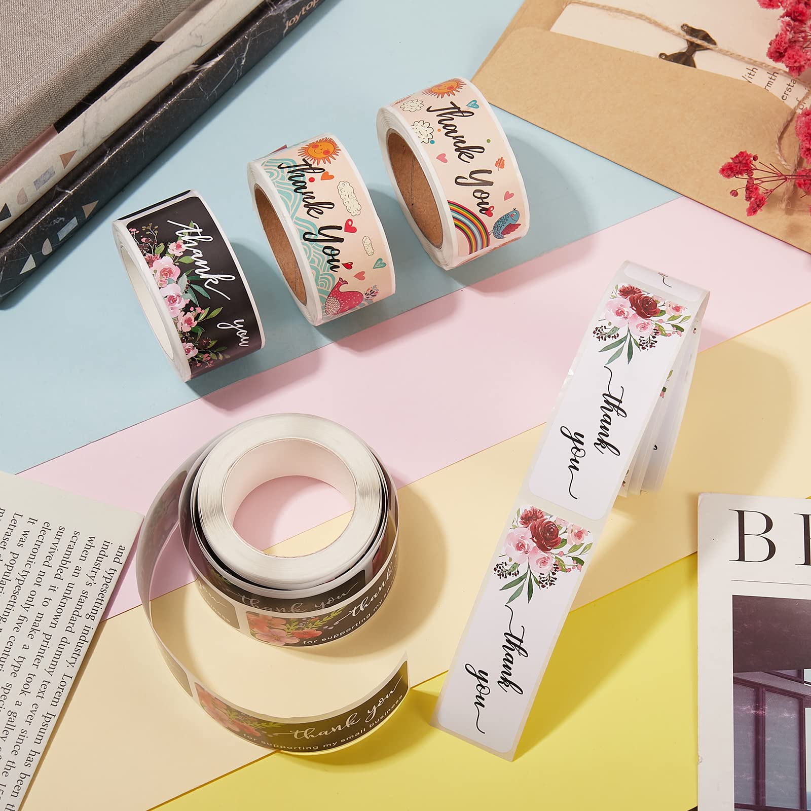 BEEFLYING 5 Rolls Thank You Adhesive Labels Roll Stickers Paper Gift Tag Stickers Mixed Color for Party Presents Room Bottle Sticky Note Decorative - Image 7