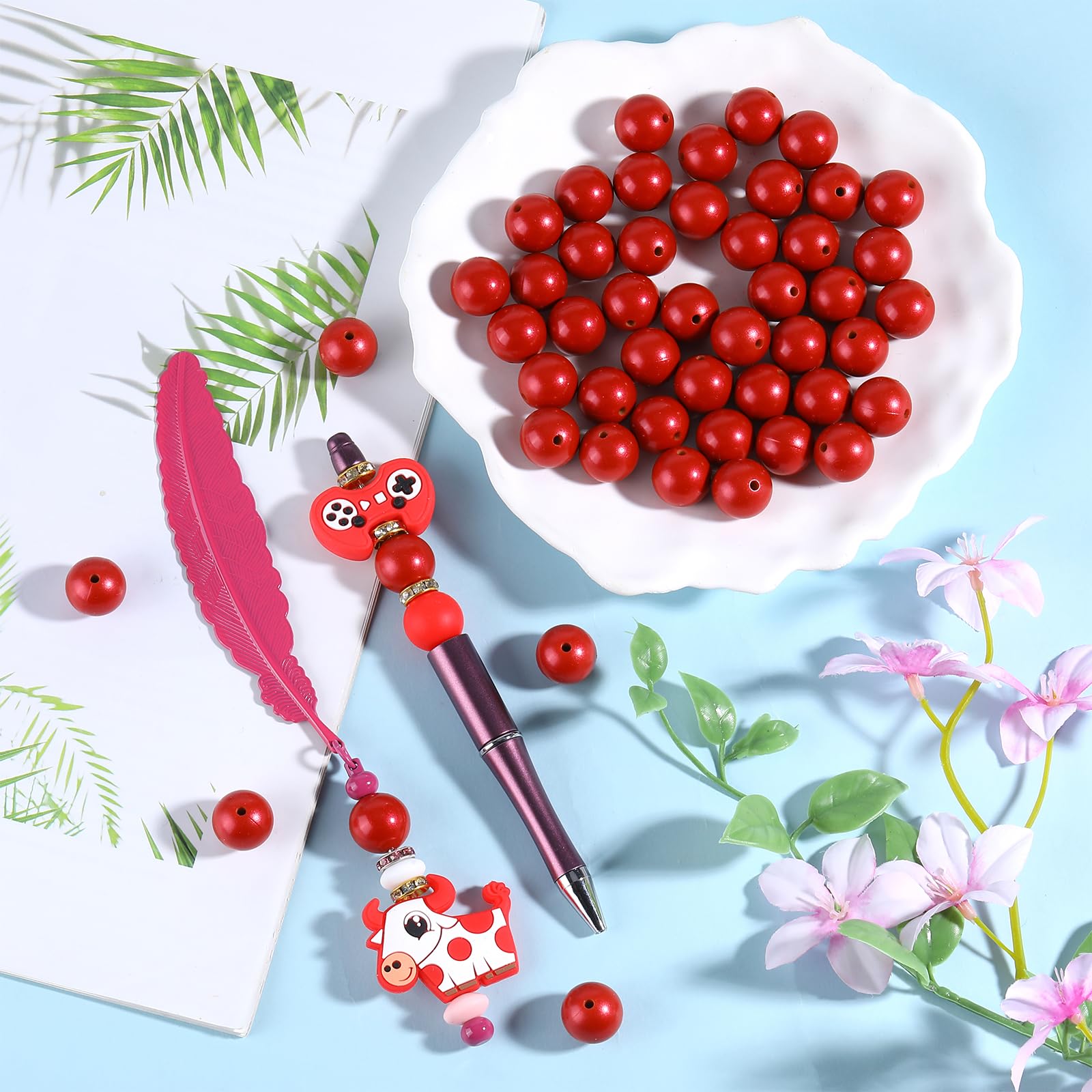 BEEFLYING 50Pcs 15mm Round Silicone Beads Rubber Focal Beads Spacer Beads for Beadable Pens DIY Jewelry Necklace Bracelet Keychain Making (Brick Red) - Image 3
