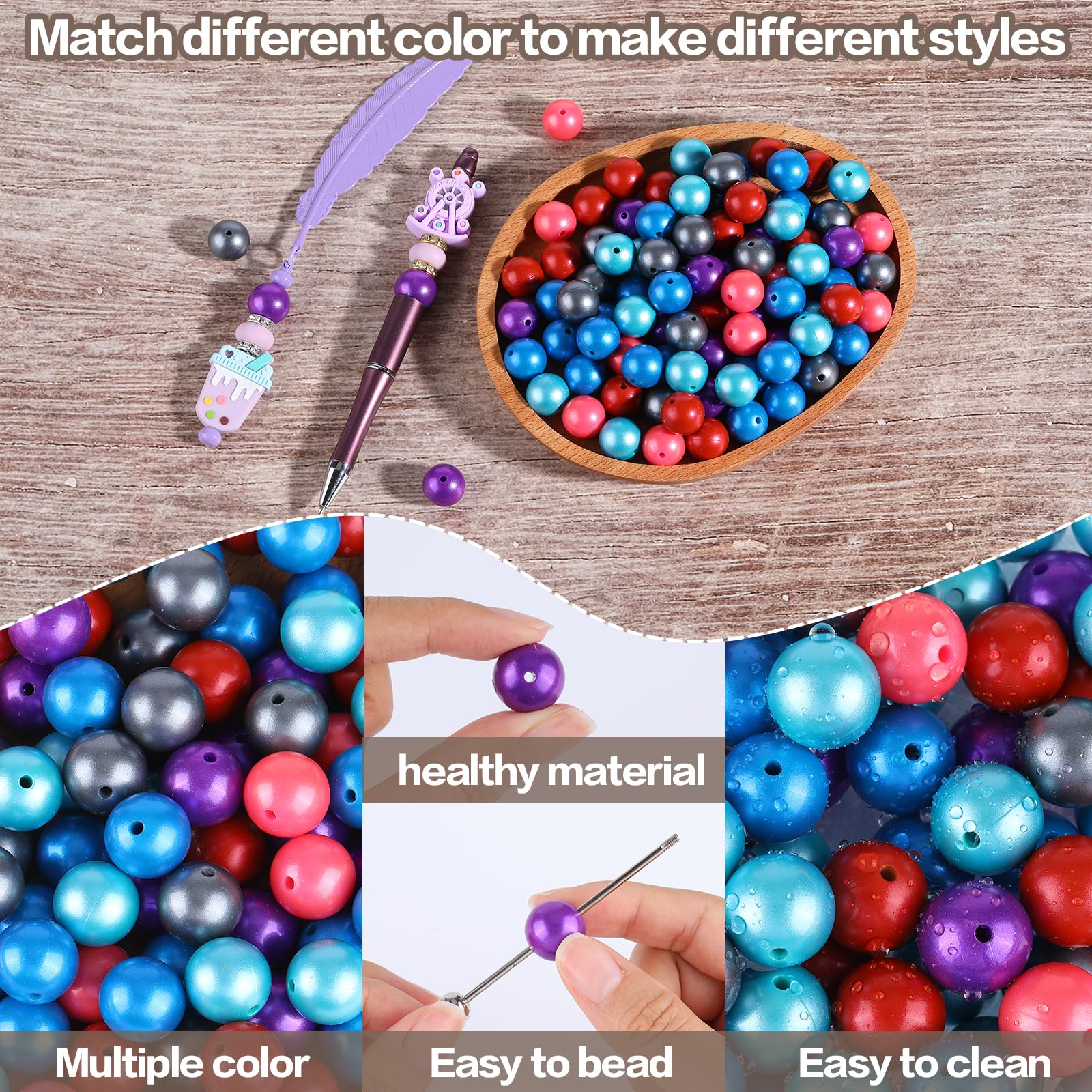 BEEFLYING 50Pcs 15mm Round Silicone Beads Rubber Focal Beads Spacer Beads for Beadable Pens DIY Jewelry Necklace Bracelet Keychain Making (Brick Red) - Image 4