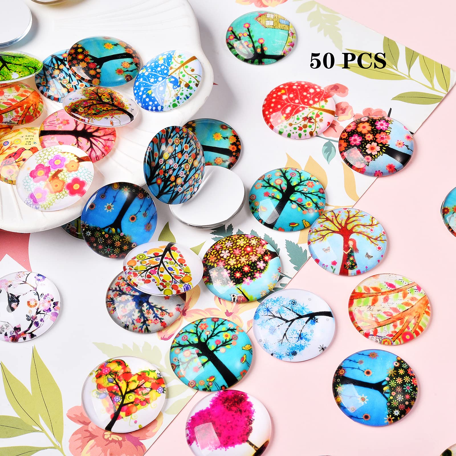 BEEFLYING 50pcs Glass Cabochons Tree of Life Pendants Round Cabochons Charms for Jewelry Making - Image 4