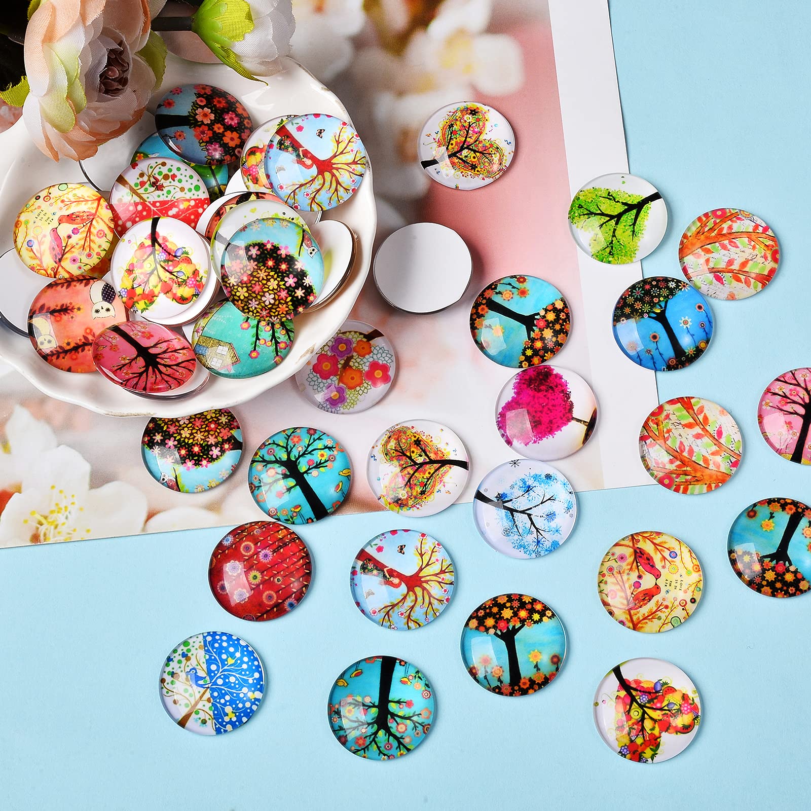 BEEFLYING 50pcs Glass Cabochons Tree of Life Pendants Round Cabochons Charms for Jewelry Making - Image 6