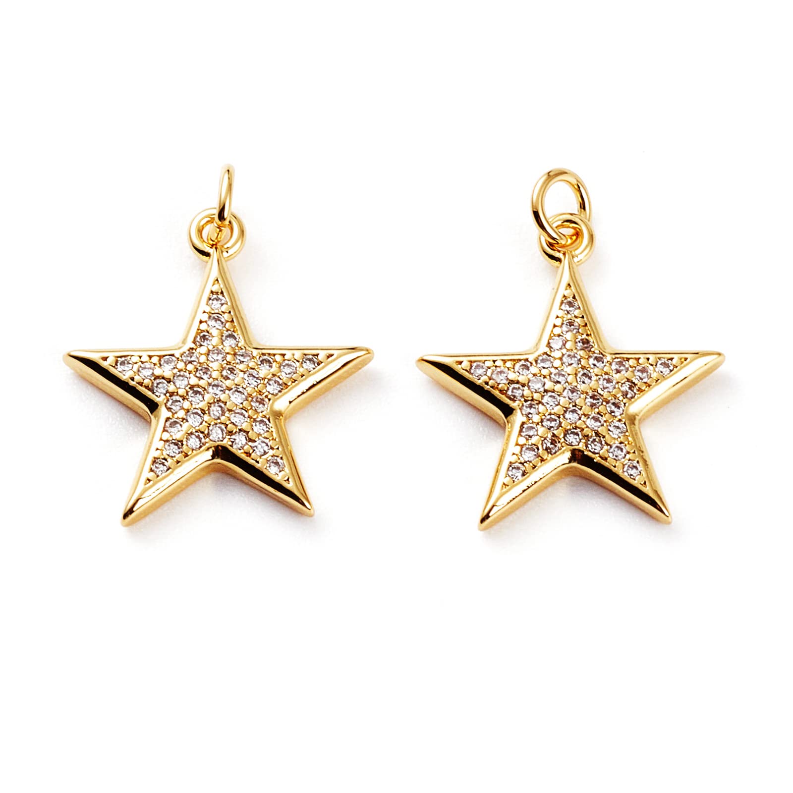 BEEFLYING 5pcs Star Shape Brass Charms Pendants Brass Star Micro Pave Clear Cubic Zirconia Pendants with Jump Rings for Jewelry Necklace Earring Making - Image 3