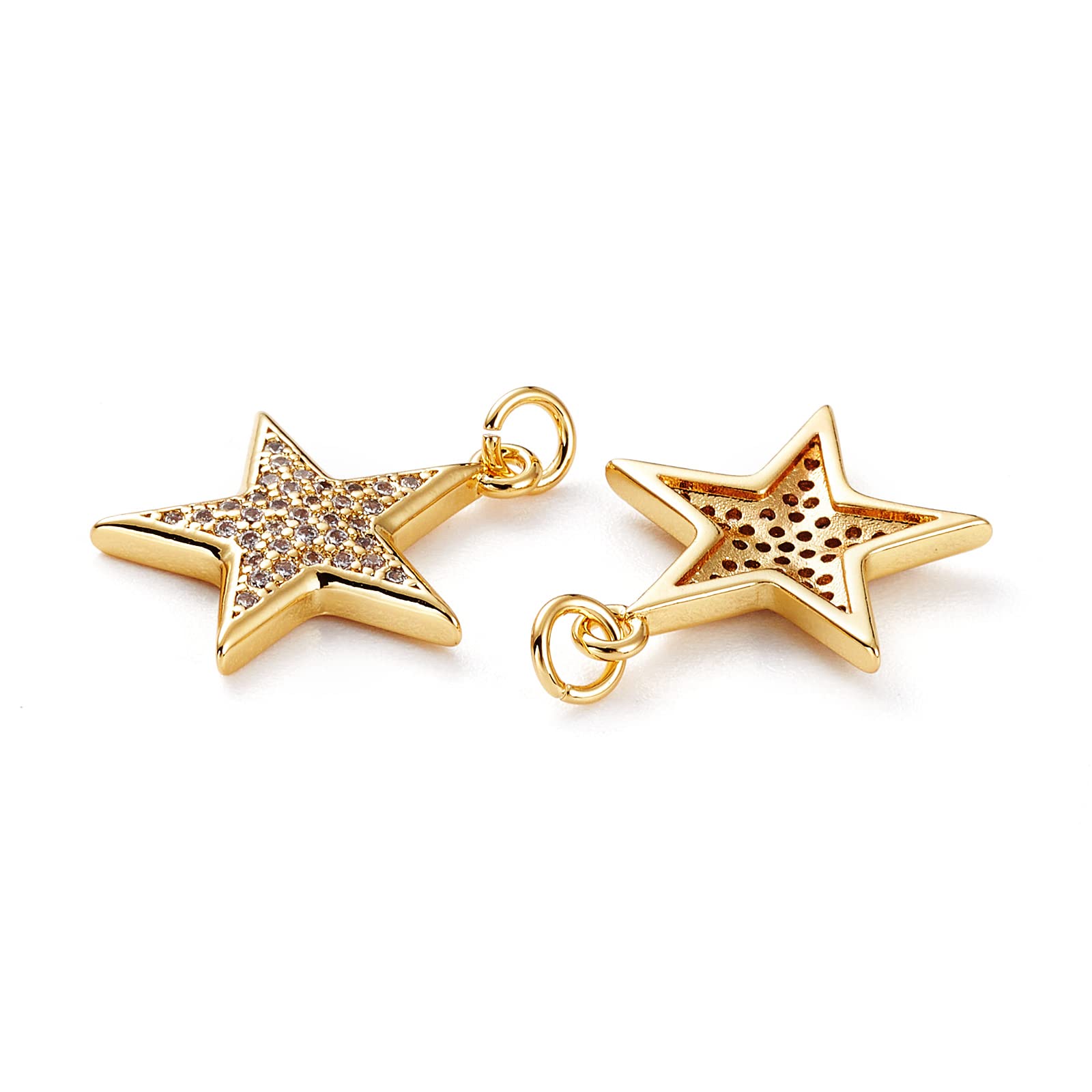 BEEFLYING 5pcs Star Shape Brass Charms Pendants Brass Star Micro Pave Clear Cubic Zirconia Pendants with Jump Rings for Jewelry Necklace Earring Making - Image 4