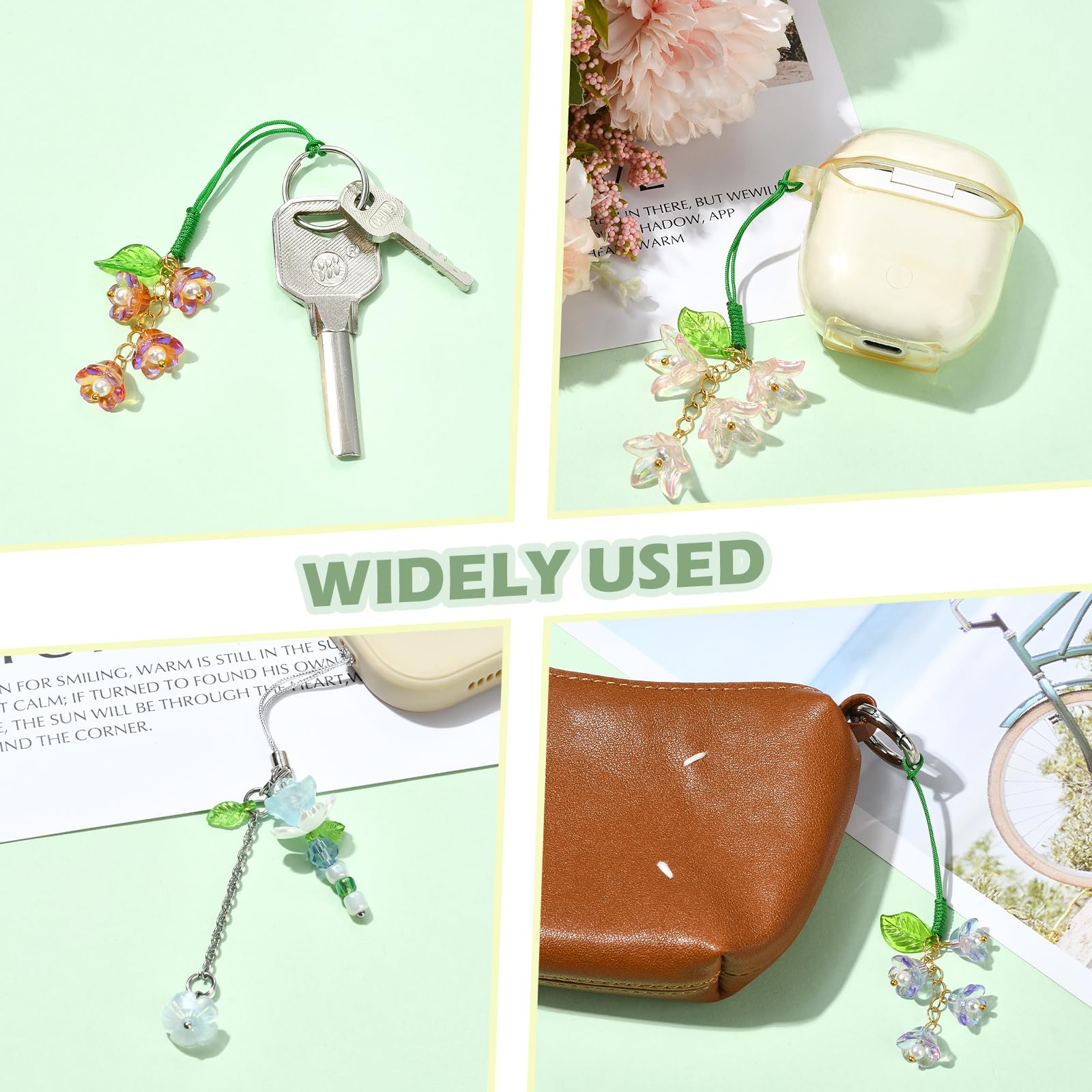 BEEFLYING 6-8 Pcs Colorful Flower Mobile Phone Charms Cute Glass & Acrylic Cell Phone Charm Straps Aesthetic Pendants Accessories For Wallets Keychains Bag - Image 7