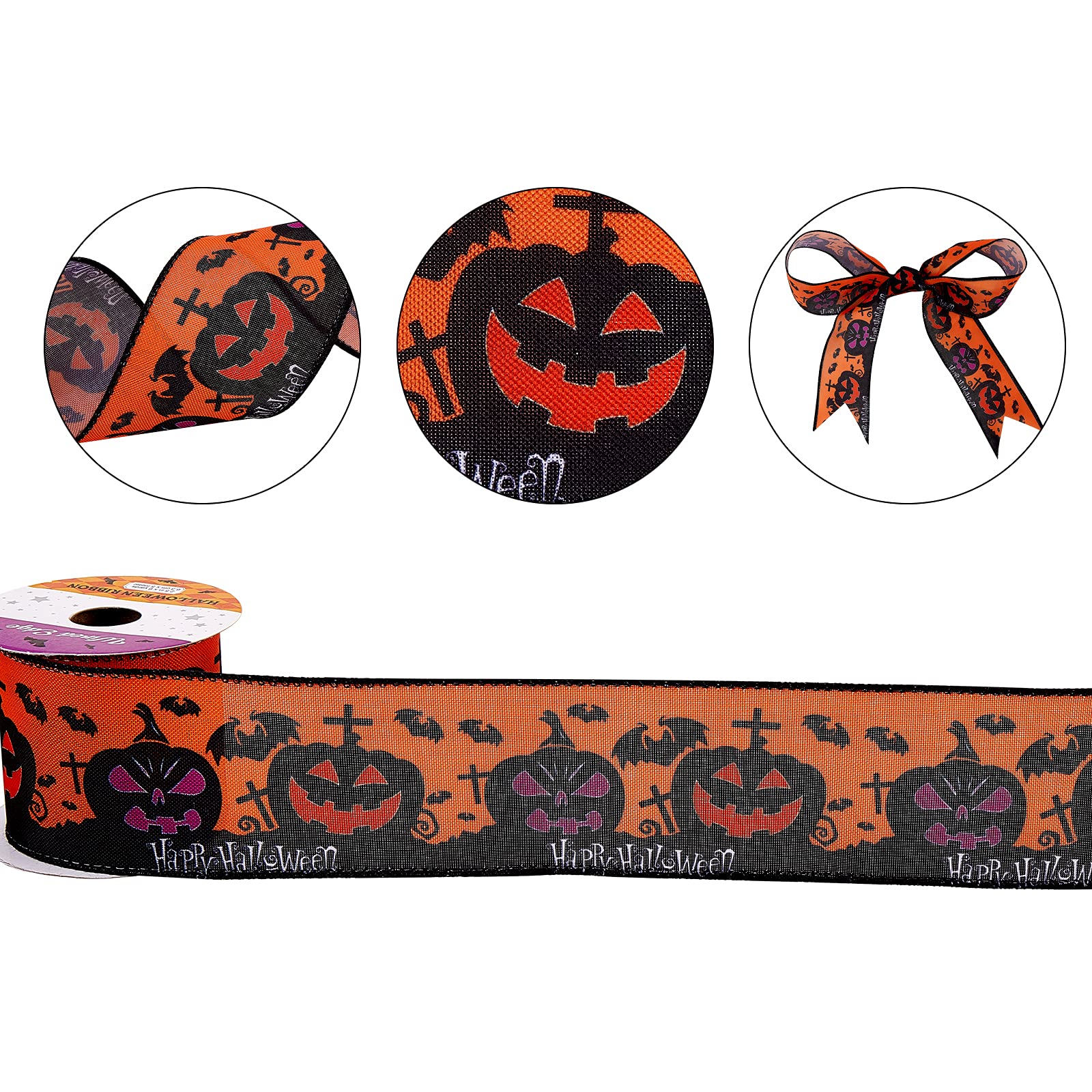 BEEFLYING 6 Rolls 36 Yards Halloween Polyester Ribbon Floral Bows Grosgrain for Home Decoration Halloween Party Wreath Gift Wrapping DIY Crafts Decoration - Image 3