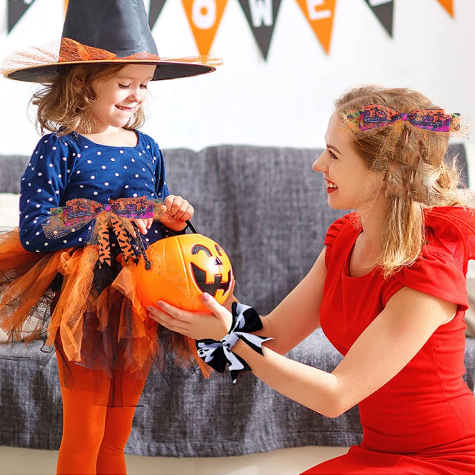 BEEFLYING 6 Rolls 36 Yards Halloween Polyester Ribbon Floral Bows Grosgrain for Home Decoration Halloween Party Wreath Gift Wrapping DIY Crafts Decoration - Image 7