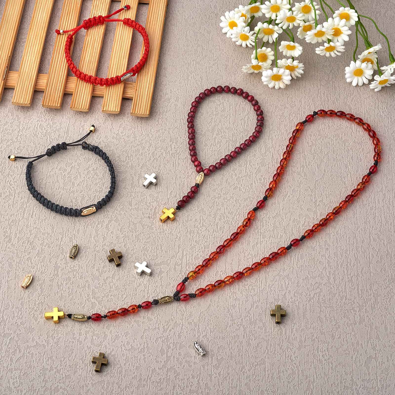 BEEFLYING 60Pcs Mixed Tibetan Catholic Virgin Mary Cross Beads Cross Jesus Bead Oval Virgin Mary Catholic Religion Beads for Bracelet Jewelry Crafts Making(Gold Silver Antique Bronze) - Image 5