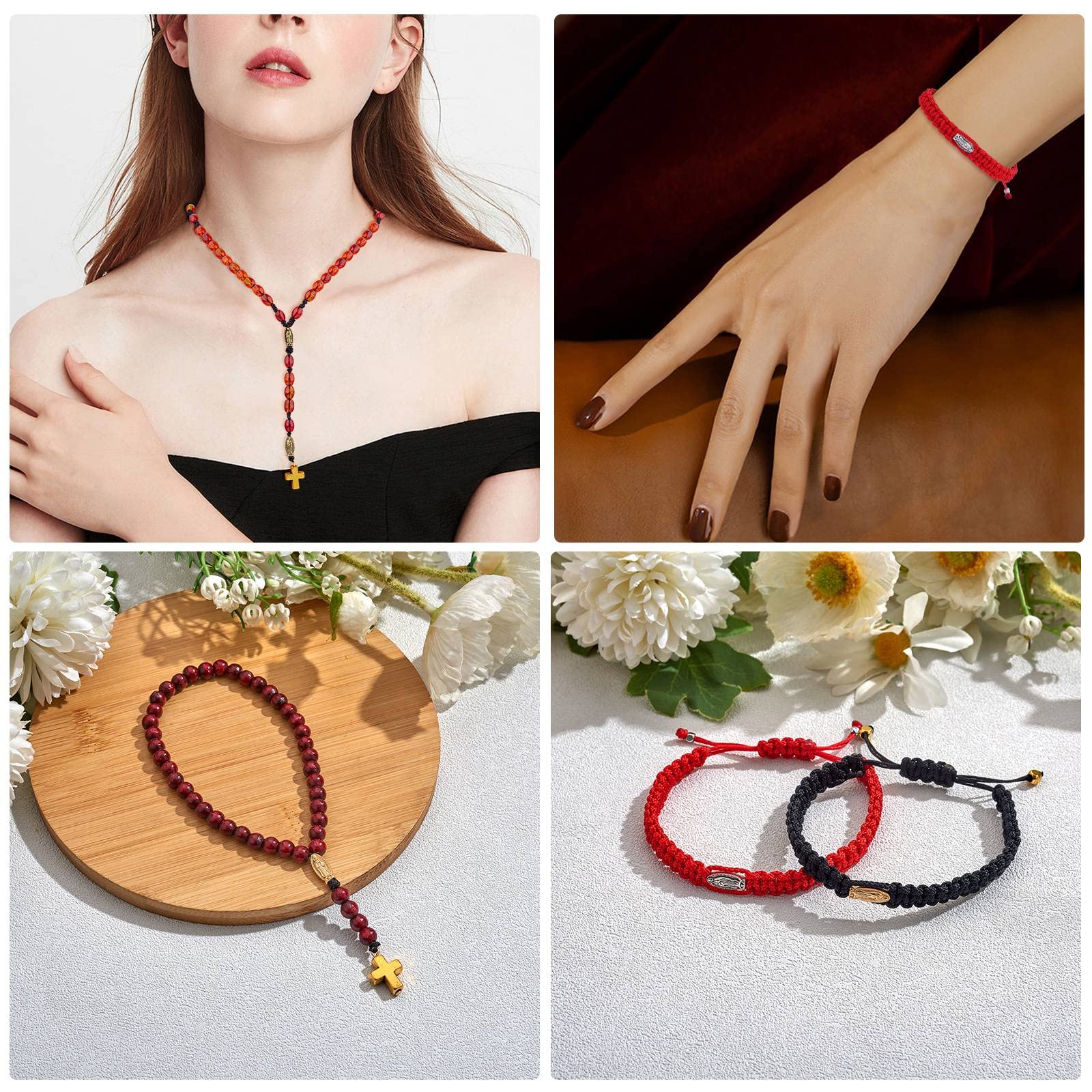 BEEFLYING 60Pcs Mixed Tibetan Catholic Virgin Mary Cross Beads Cross Jesus Bead Oval Virgin Mary Catholic Religion Beads for Bracelet Jewelry Crafts Making(Gold Silver Antique Bronze) - Image 6