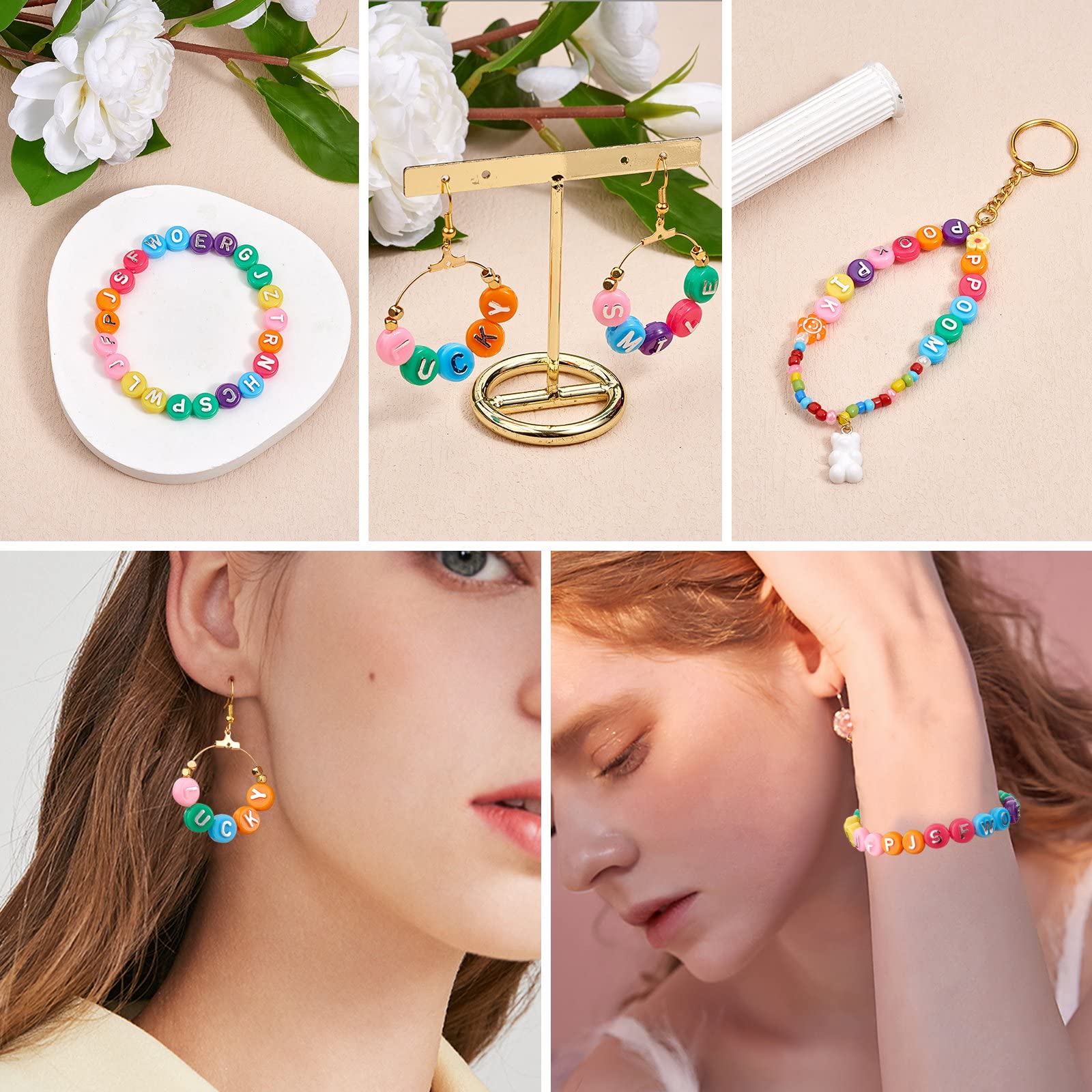 BEEFLYING 632Pcs 10MM Plating Opaque Acrylic Alphabet Beads Acrylic Letter Beads Flat Round Disc Loose Spacer Beads for Jewelry Bracelet Necklace Earring Making DIY Crafts, Pearl Pink - Image 6