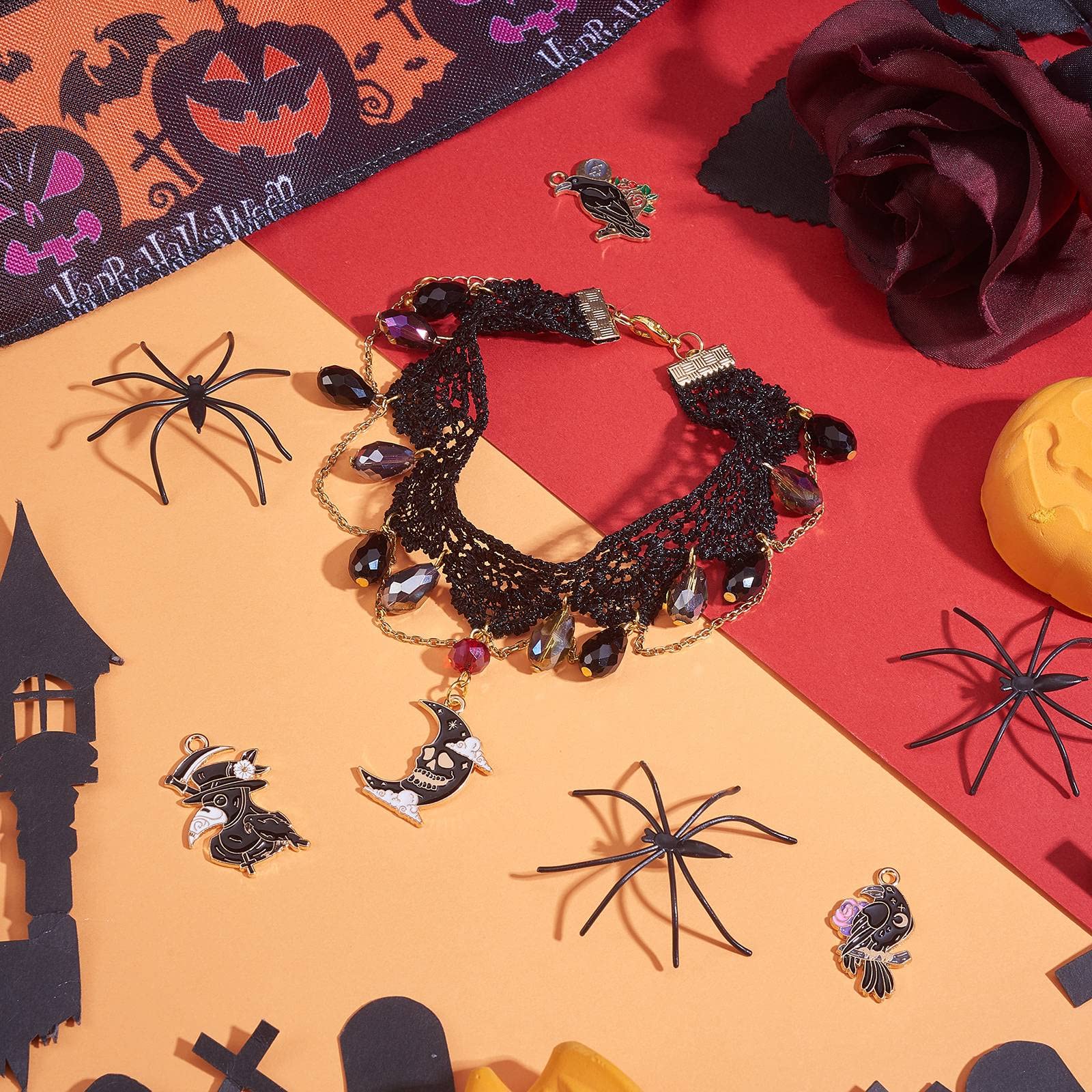 BEEFLYING 6Pcs 6 Style Halloween Raven Enamel Charms Metal Gothic Bird Skull Charms Metal Dangle Witchy Pendant Charms Bulk for DIY Necklace Bracelet Jewelry Crafts Making - Image 4