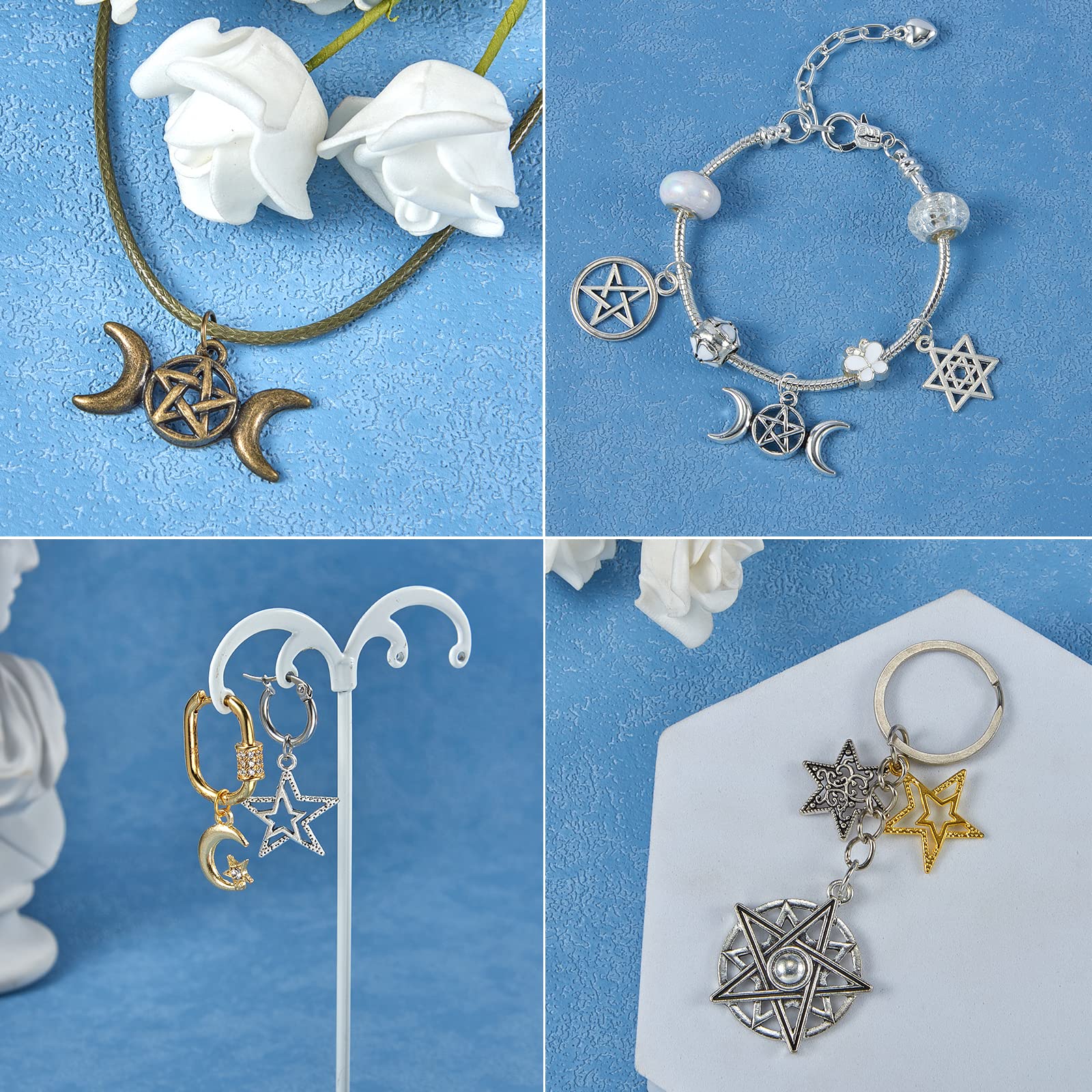 BEEFLYING 75 Pieces Pentacle Star Charms Moon Pentagram Witch Magic Pendants Vintage Round Circles Halloween Metal Pendants for DIY Jewelry Making Crafts Supplies - Image 5