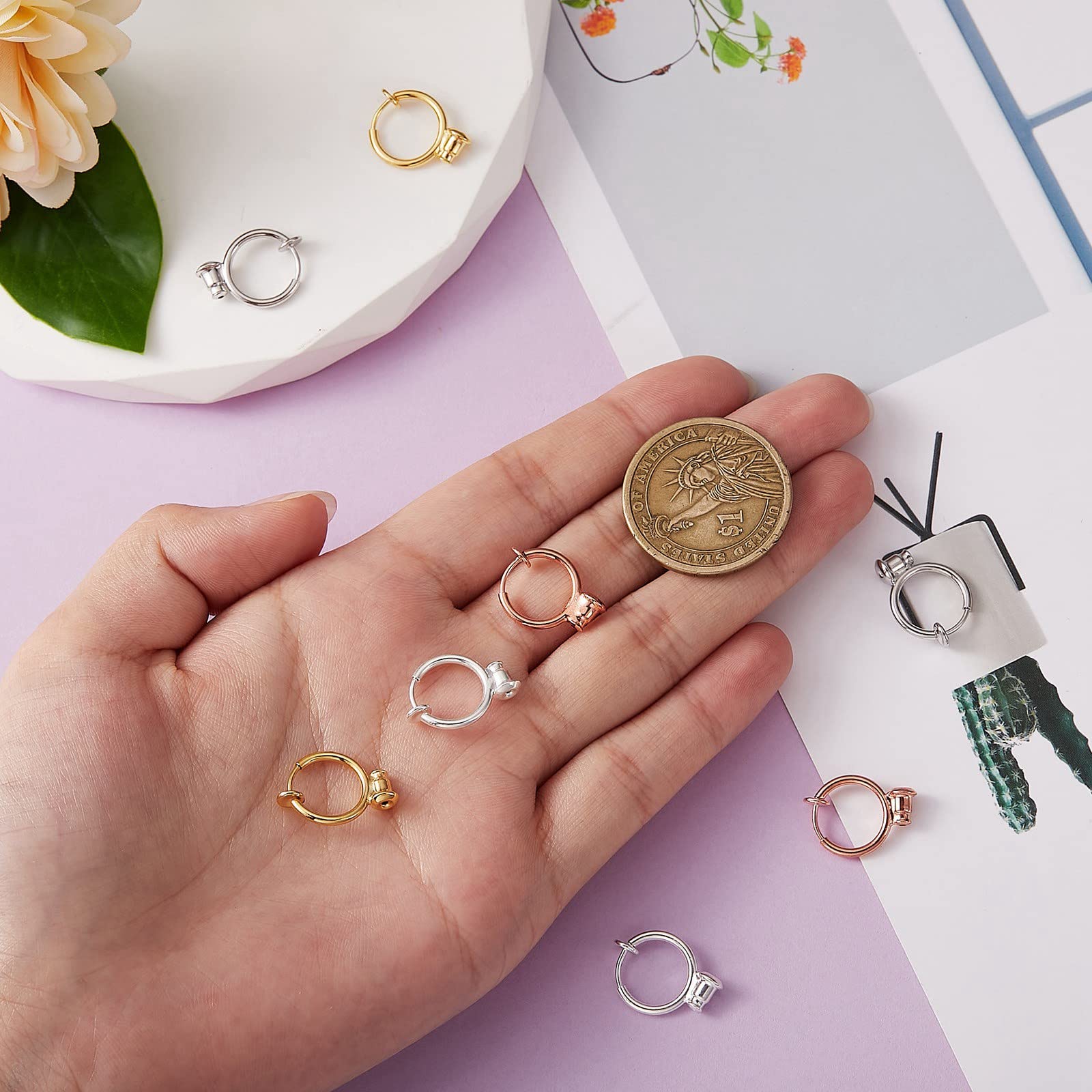 BEEFLYING 8 Pcs Brass Clip-on Hoop Earring Converters Findings Non-pierced Ears Mixed Color for DIY Handmade Earring Jewelry Making - Image 3