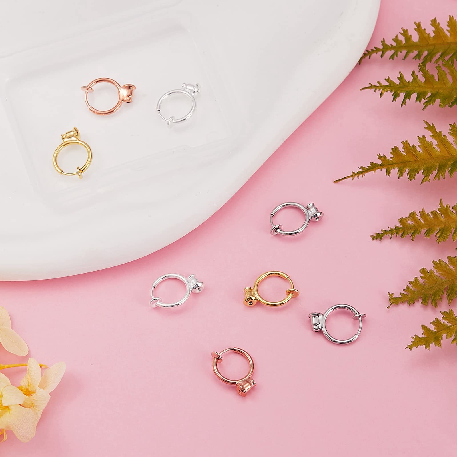 BEEFLYING 8 Pcs Brass Clip-on Hoop Earring Converters Findings Non-pierced Ears Mixed Color for DIY Handmade Earring Jewelry Making - Image 4