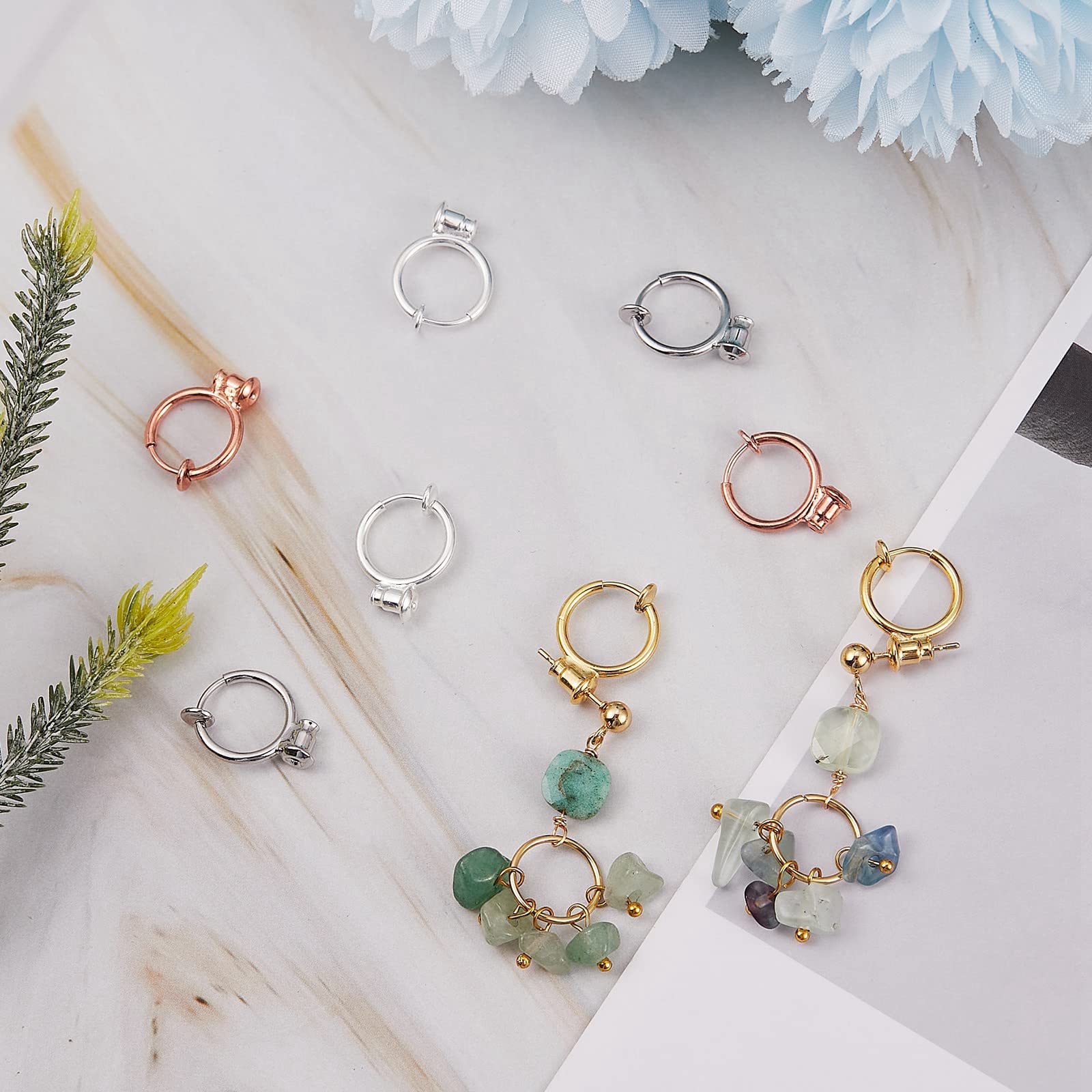 BEEFLYING 8 Pcs Brass Clip-on Hoop Earring Converters Findings Non-pierced Ears Mixed Color for DIY Handmade Earring Jewelry Making - Image 5