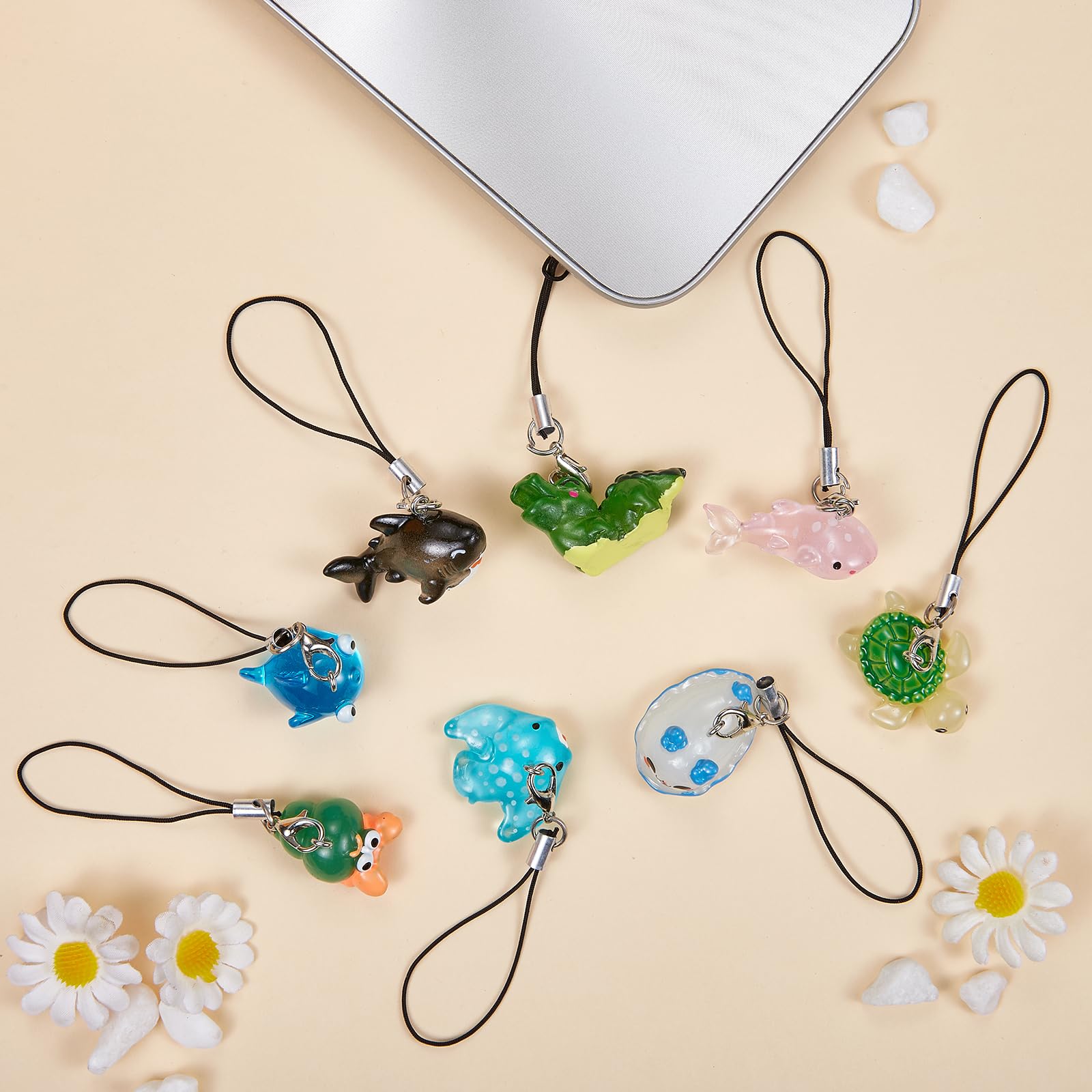 BEEFLYING 8 Pcs Phone Charms Aesthetic Y2K Cute Resin Ocean Animals Charm Straps Cell Phone Pendants Accessories for Bag Keychain Camera Wallet - Image 4