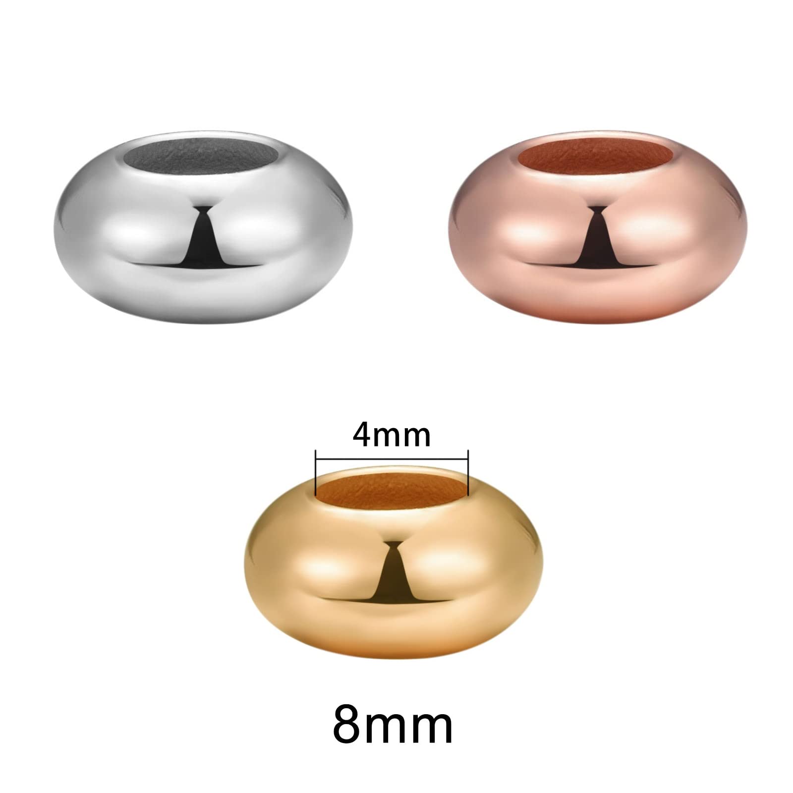 BEEFLYING 8mm Gold Smooth Round Spacer Beads Rondelle Large Hole Loose Beads for Bracelet Necklace Jewelry DIY Crafts Making - Image 3